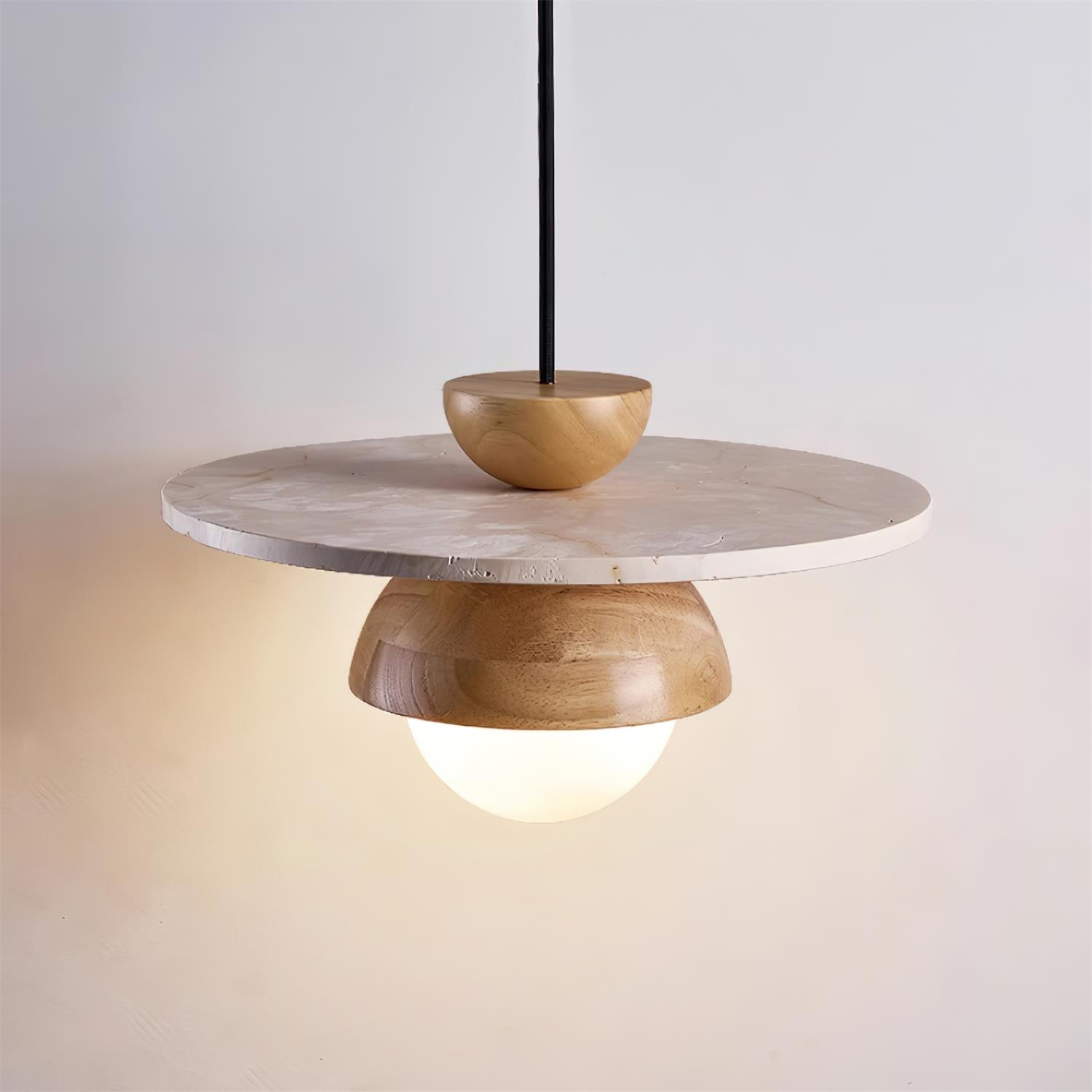 Virelli Suspension Globe en Verre Disque en Travertin Bois de Noyer Naturel