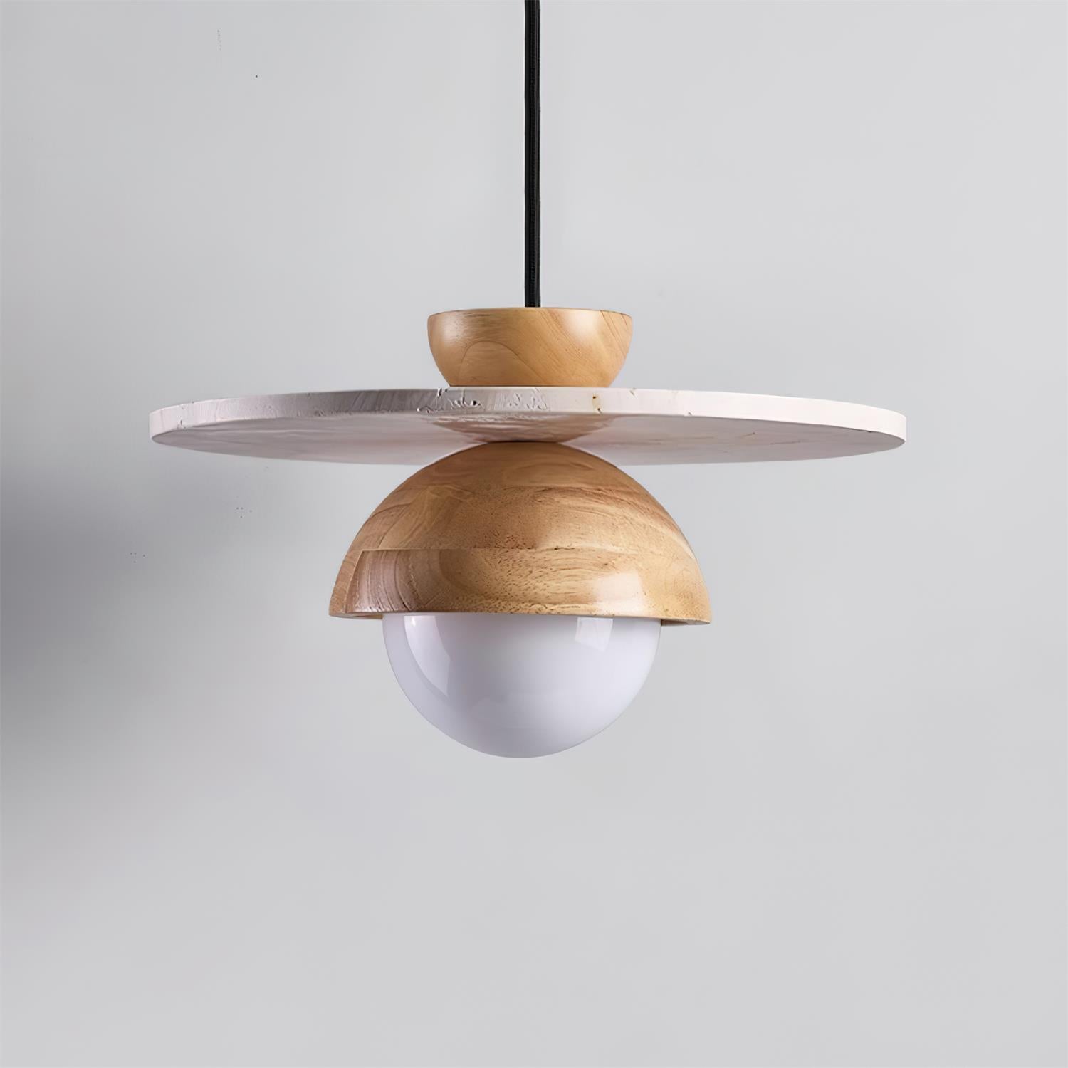 Virelli Suspension Globe en Verre Disque en Travertin Bois de Noyer Naturel