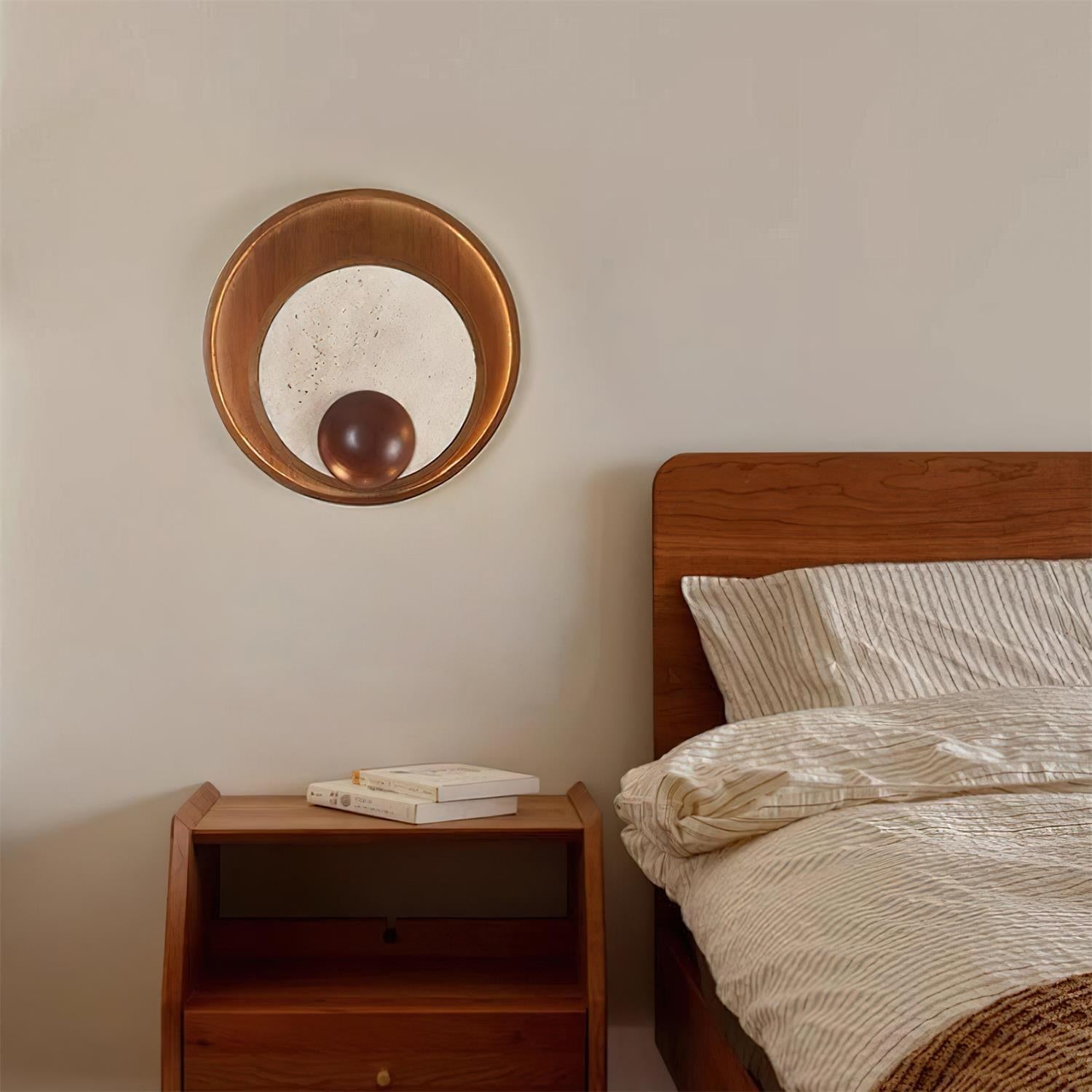 Ritta Applique Murale Travertin Cadre Circulaire en Bois