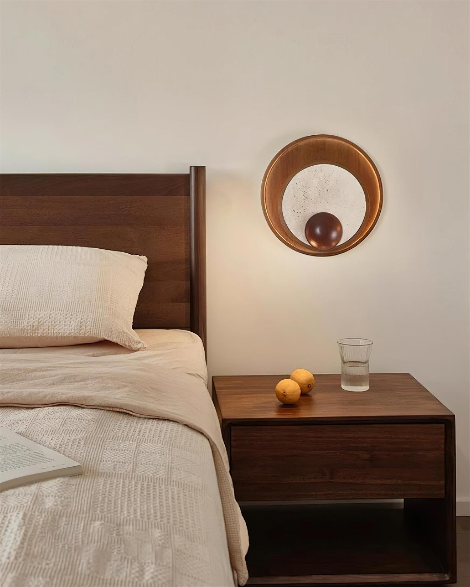Ritta Applique Murale Travertin Cadre Circulaire en Bois
