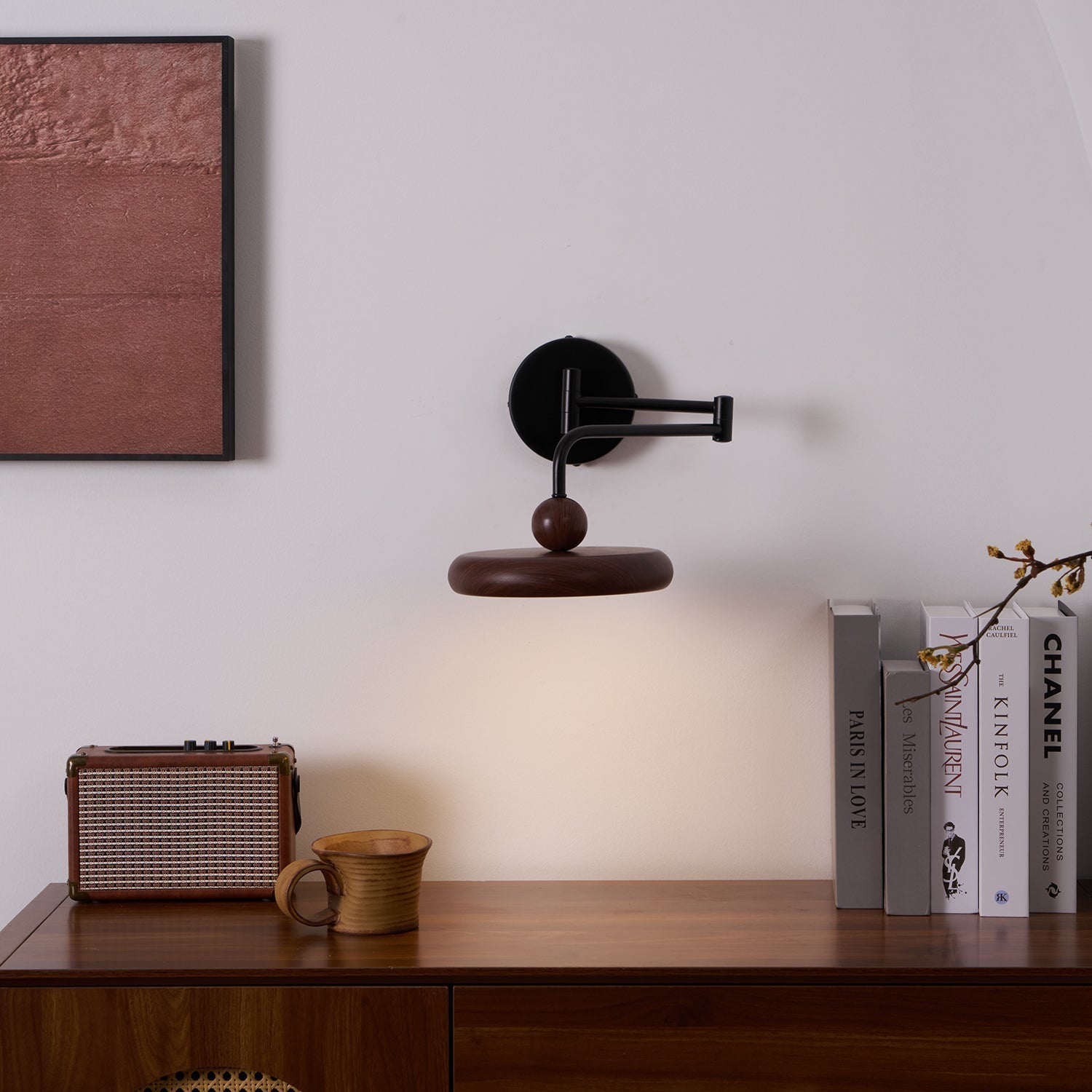 Kenshika Bois Disque Noir Applique Lumière
