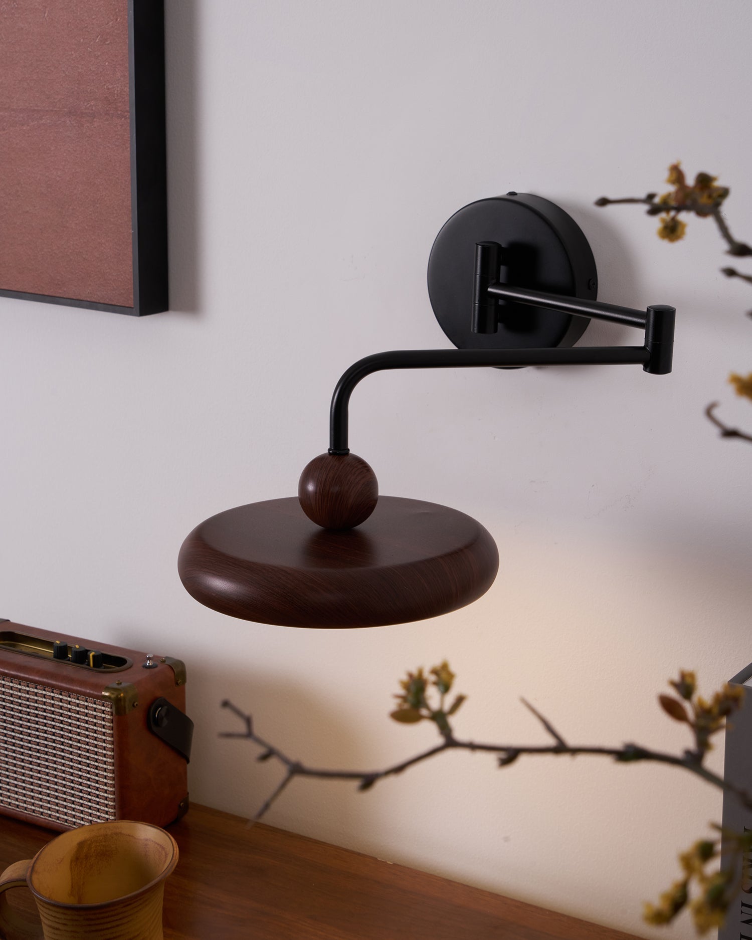 Kenshika Bois Disque Noir Applique Lumière