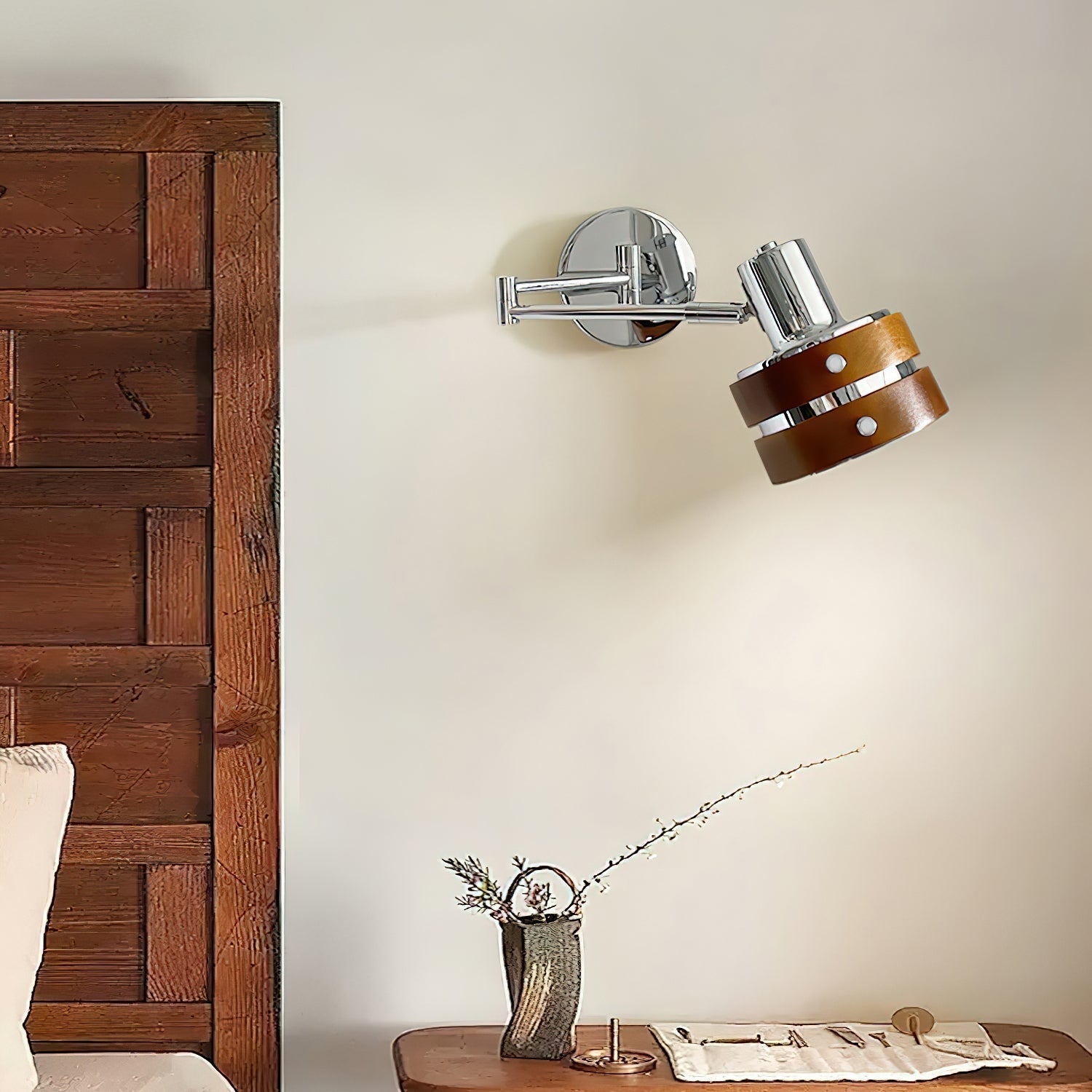 Flare Applique Murale Chrome Bois Mid-Century