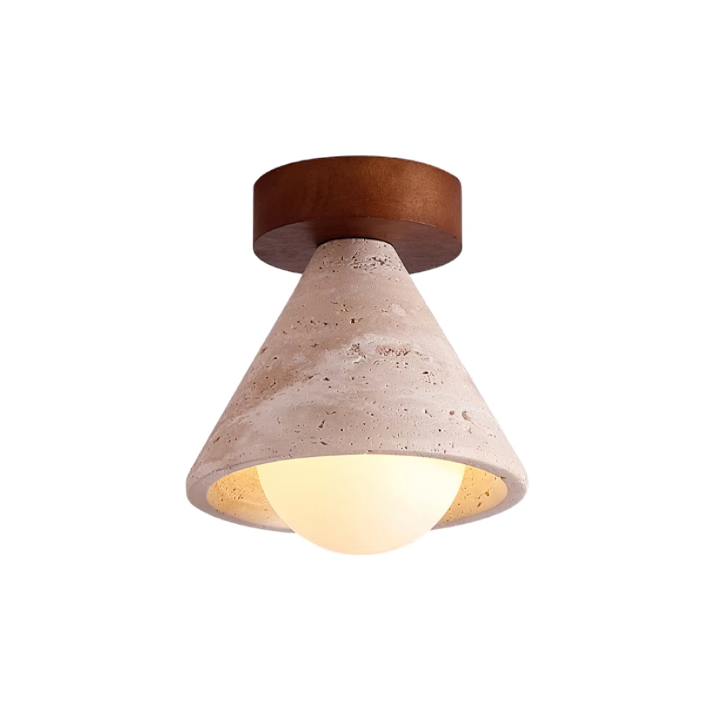 Hudon Lampe Plafonnier Semi-Encastrée en Cone de Travertin