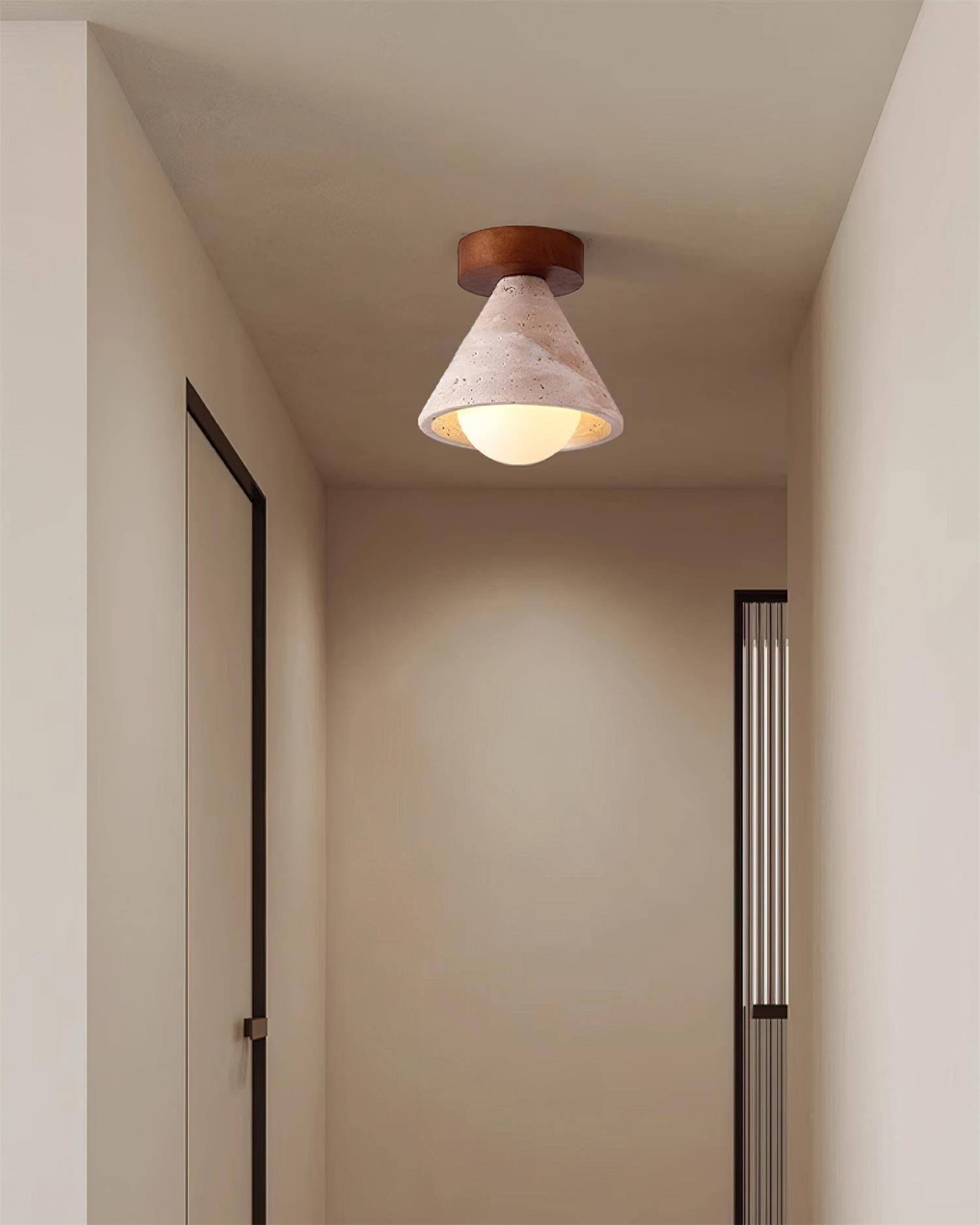 Hudon Lampe Plafonnier Semi-Encastrée en Cone de Travertin