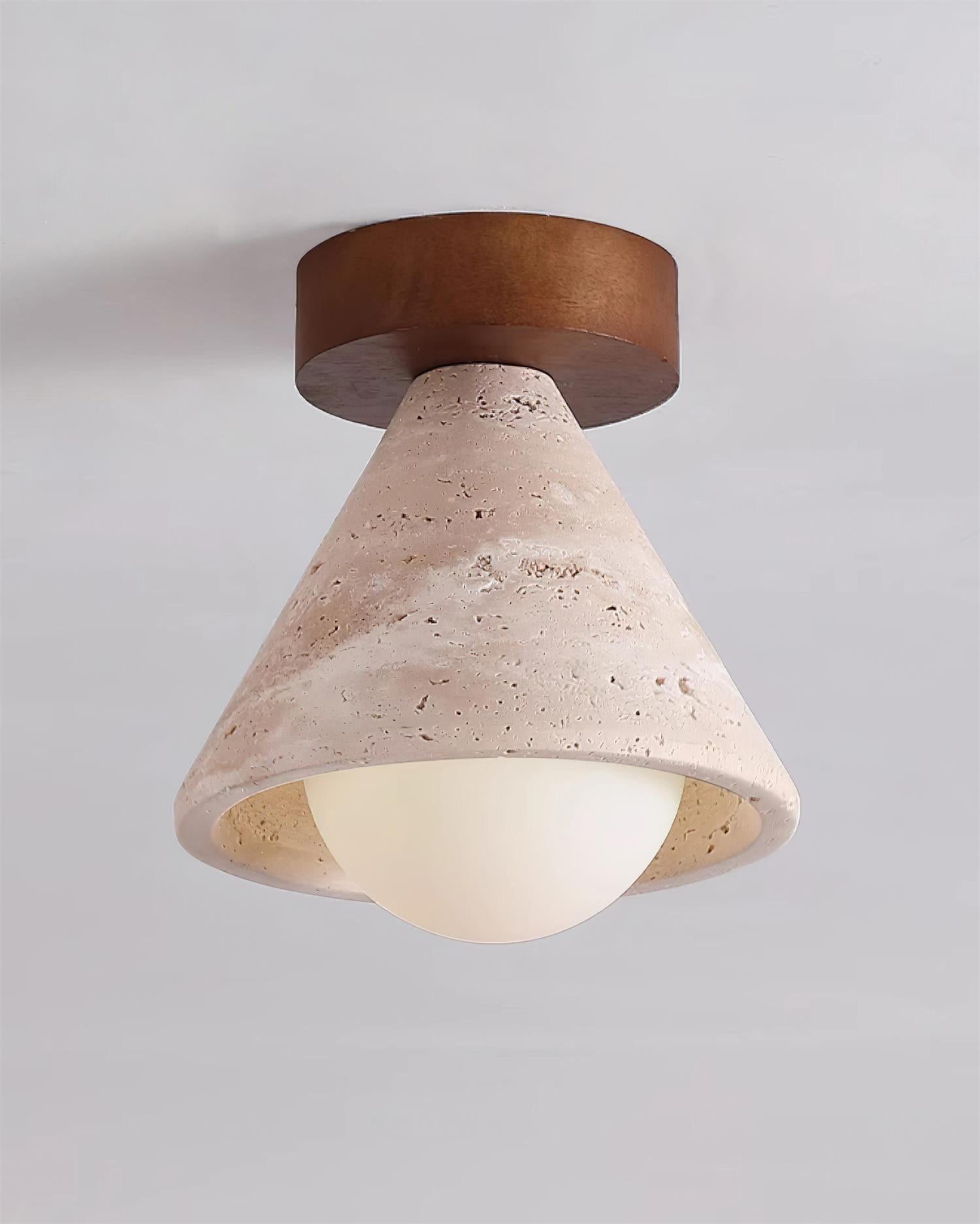 Hudon Lampe Plafonnier Semi-Encastrée en Cone de Travertin