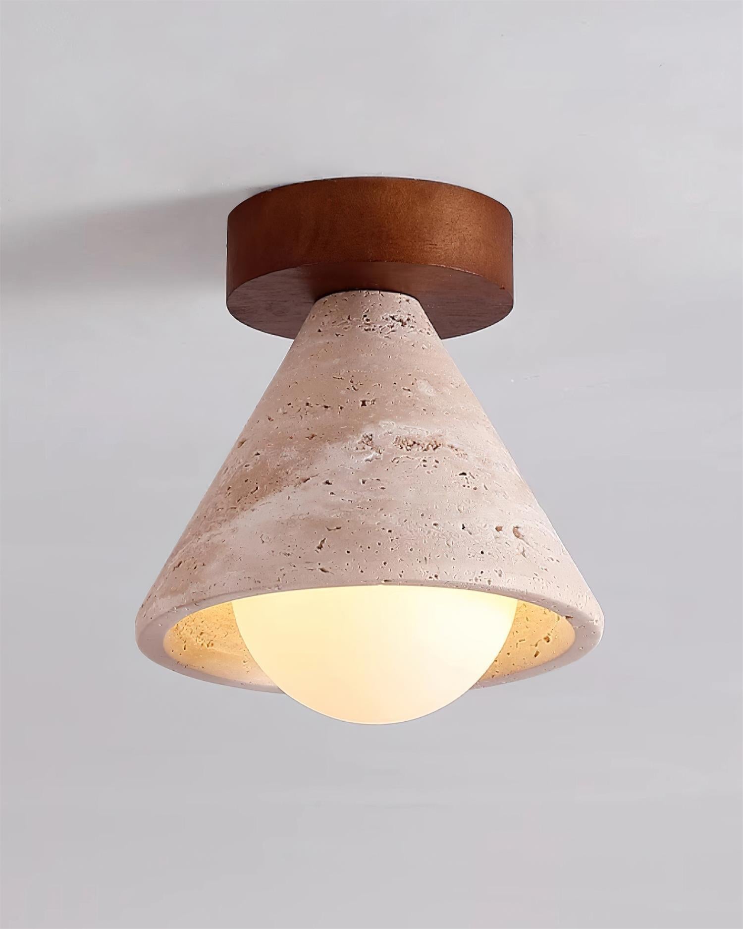 Hudon Lampe Plafonnier Semi-Encastrée en Cone de Travertin