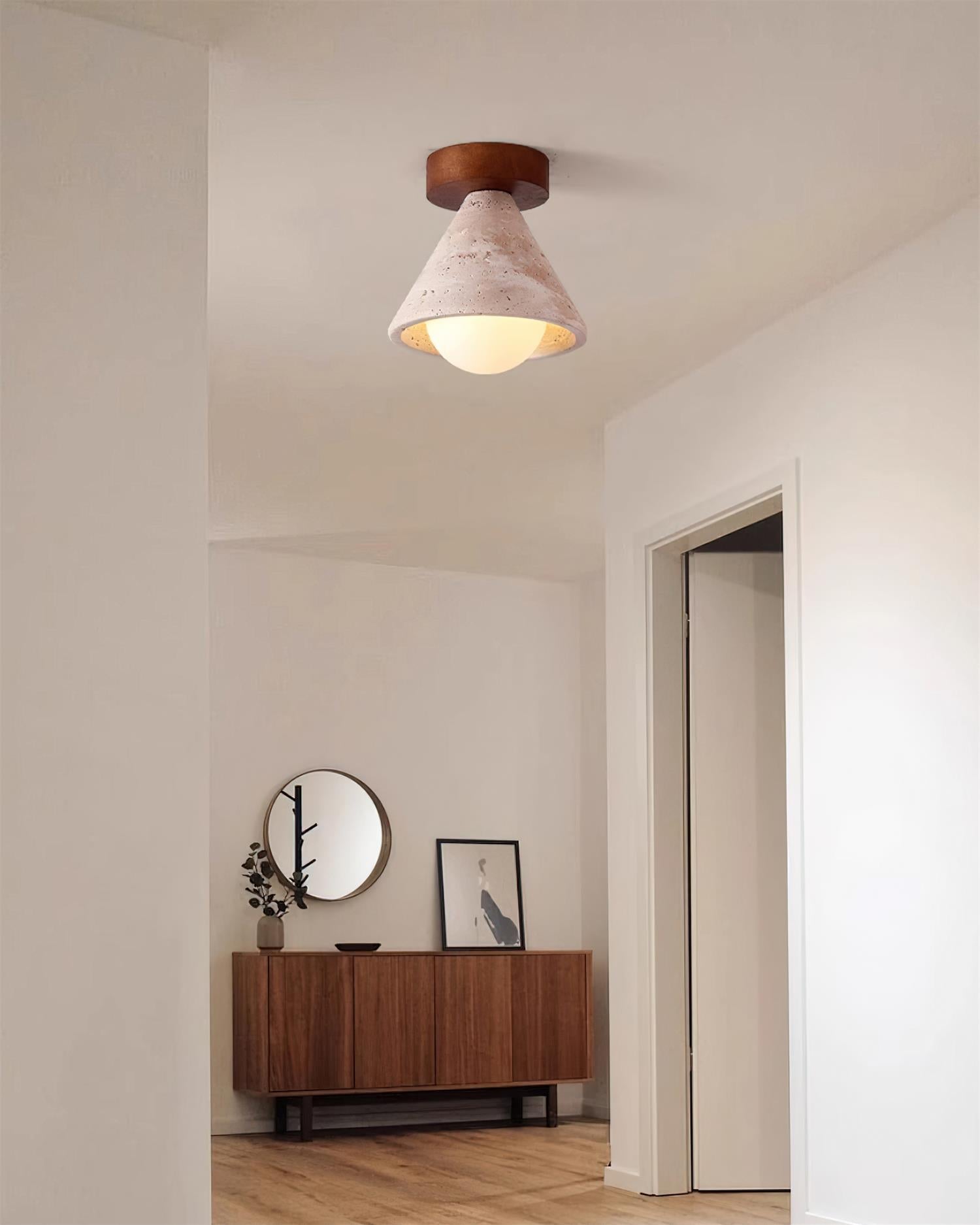 Hudon Lampe Plafonnier Semi-Encastrée en Cone de Travertin