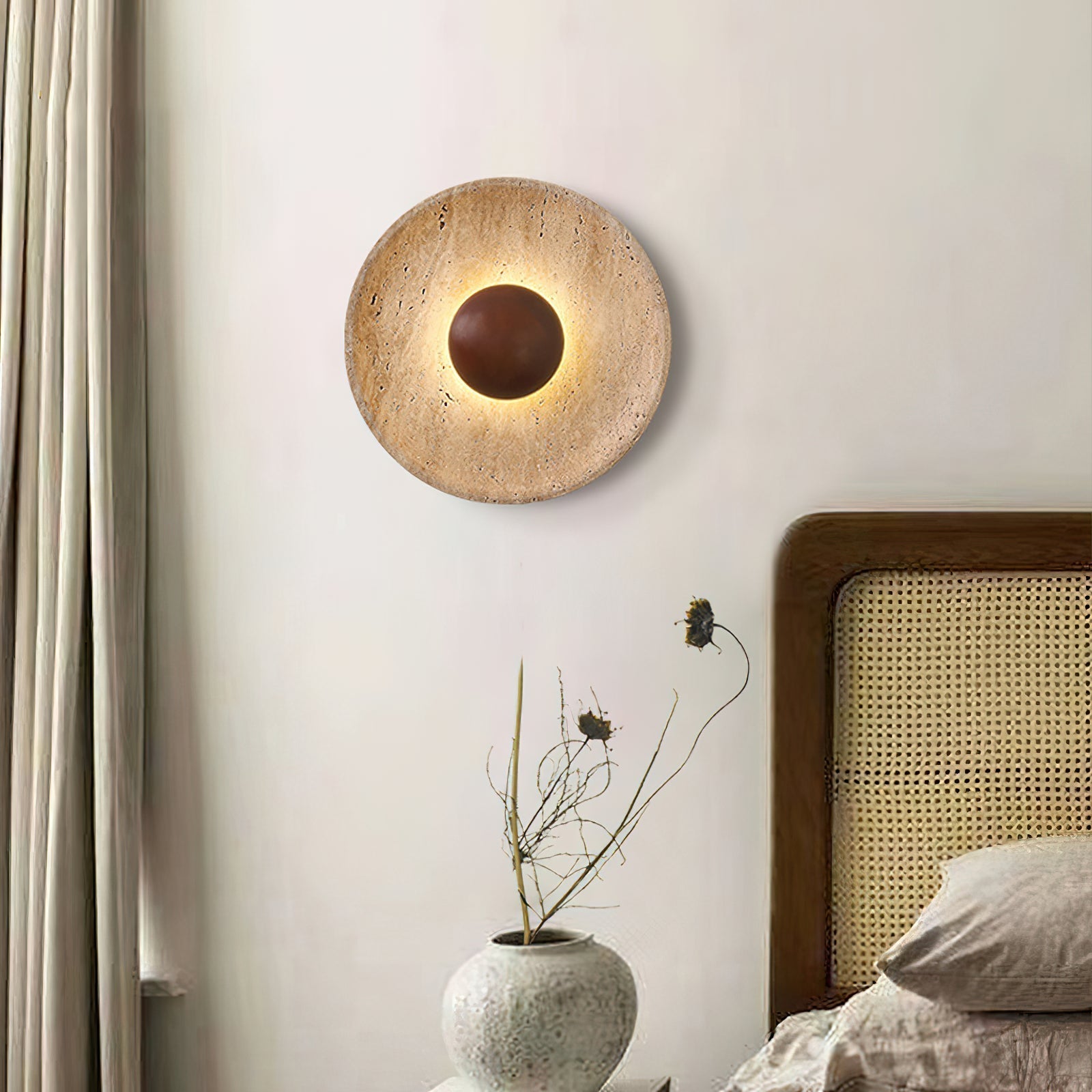 Gionne Applique Murale en Bois et Travertin