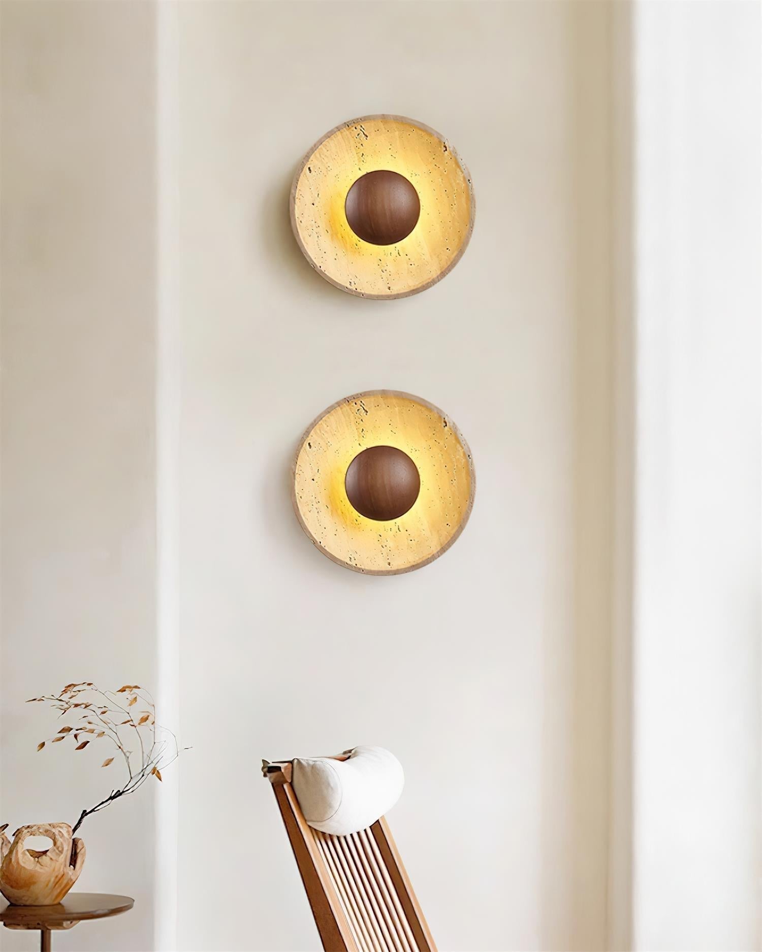 Gionne Applique Murale en Bois et Travertin