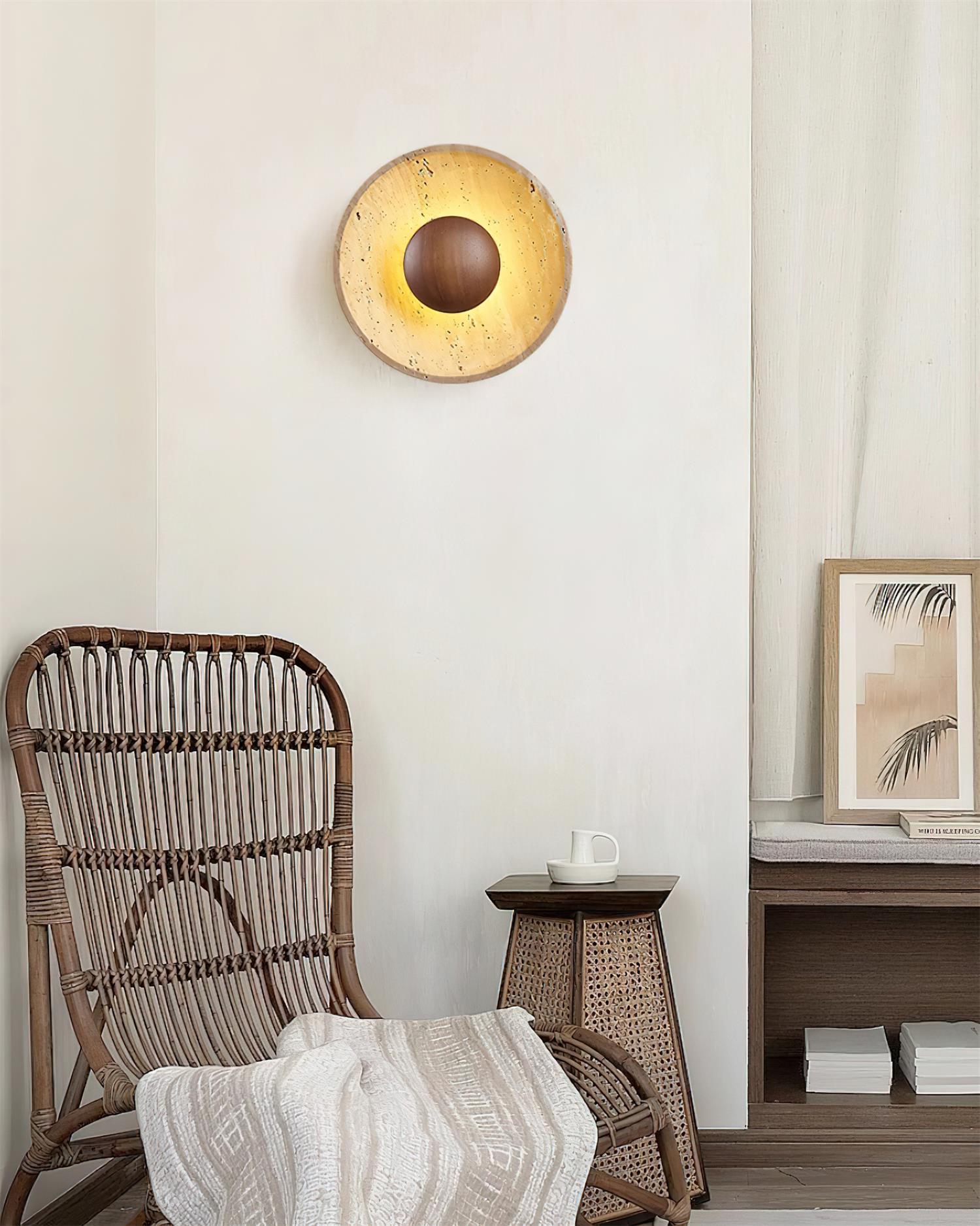 Gionne Applique Murale en Bois et Travertin