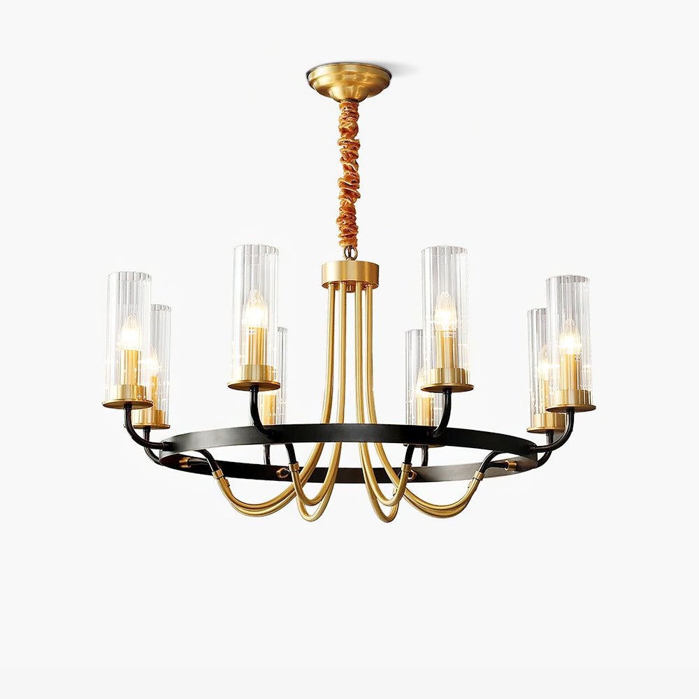 Lustre Cadre Rond Noir Bras en Laiton avec Verre Cannelé
