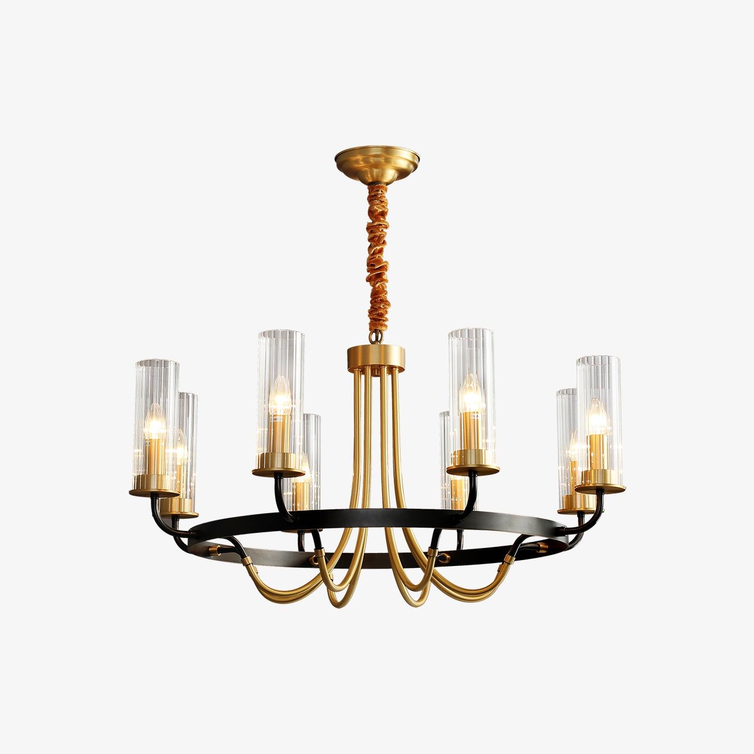 Lustre Cadre Rond Noir Bras en Laiton avec Verre Cannelé