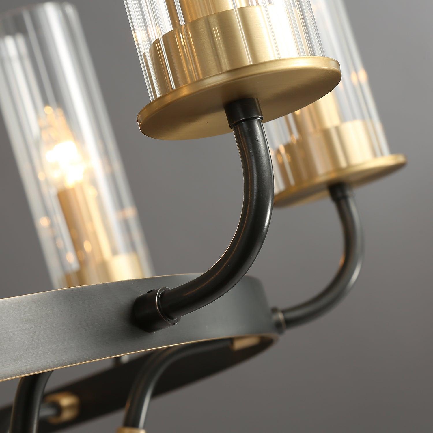 Lustre Cadre Rond Noir Bras en Laiton avec Verre Cannelé