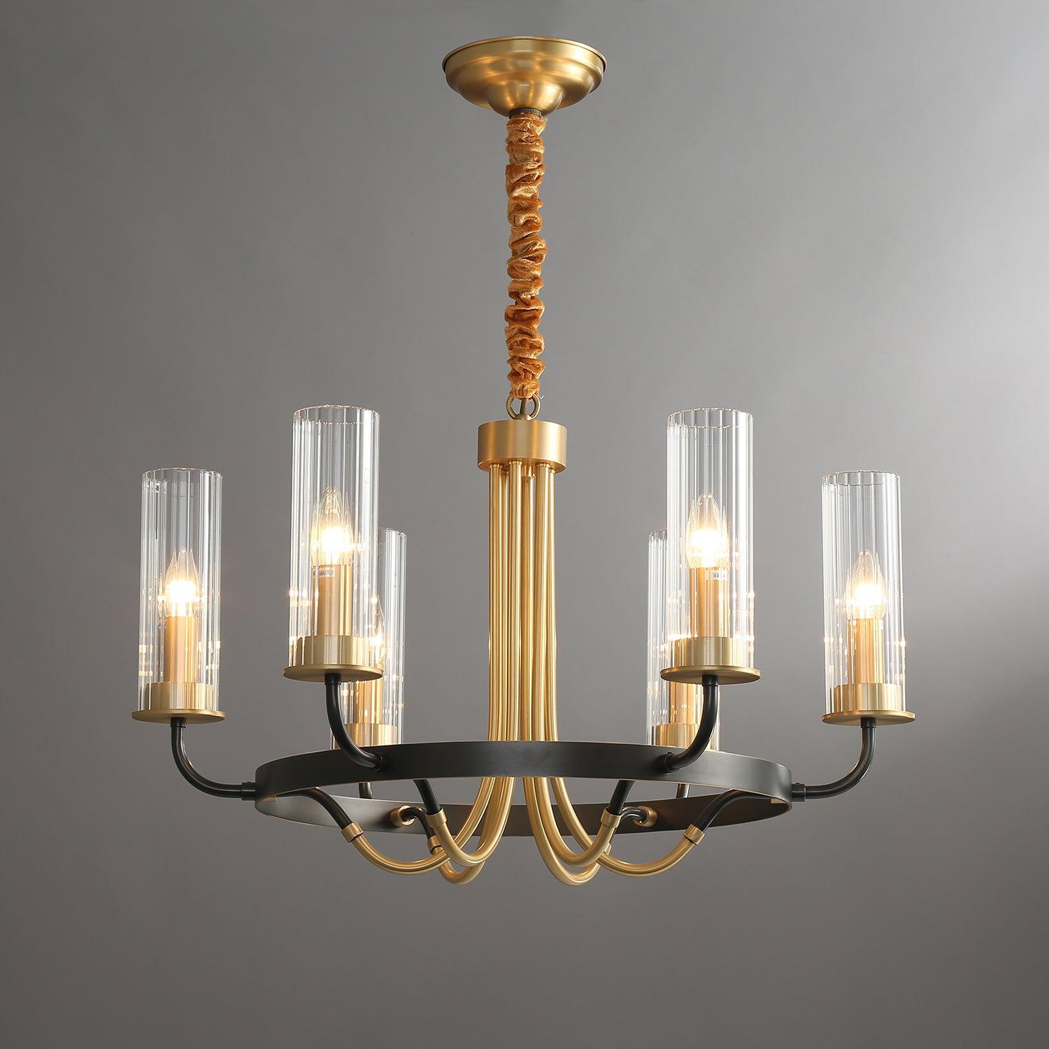 Lustre Cadre Rond Noir Bras en Laiton avec Verre Cannelé