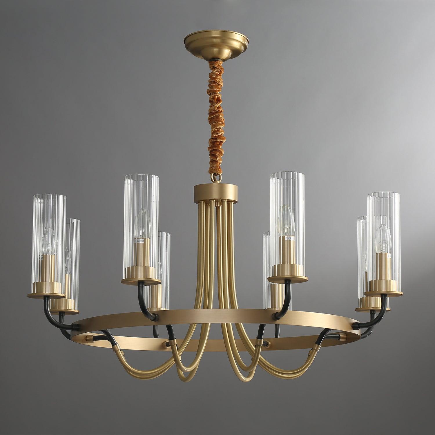 Lustre Cadre Rond Noir Bras en Laiton avec Verre Cannelé