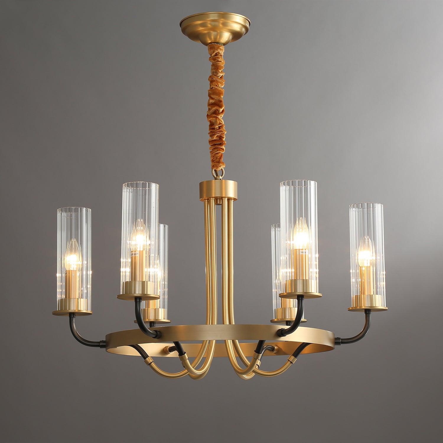 Lustre Cadre Rond Noir Bras en Laiton avec Verre Cannelé