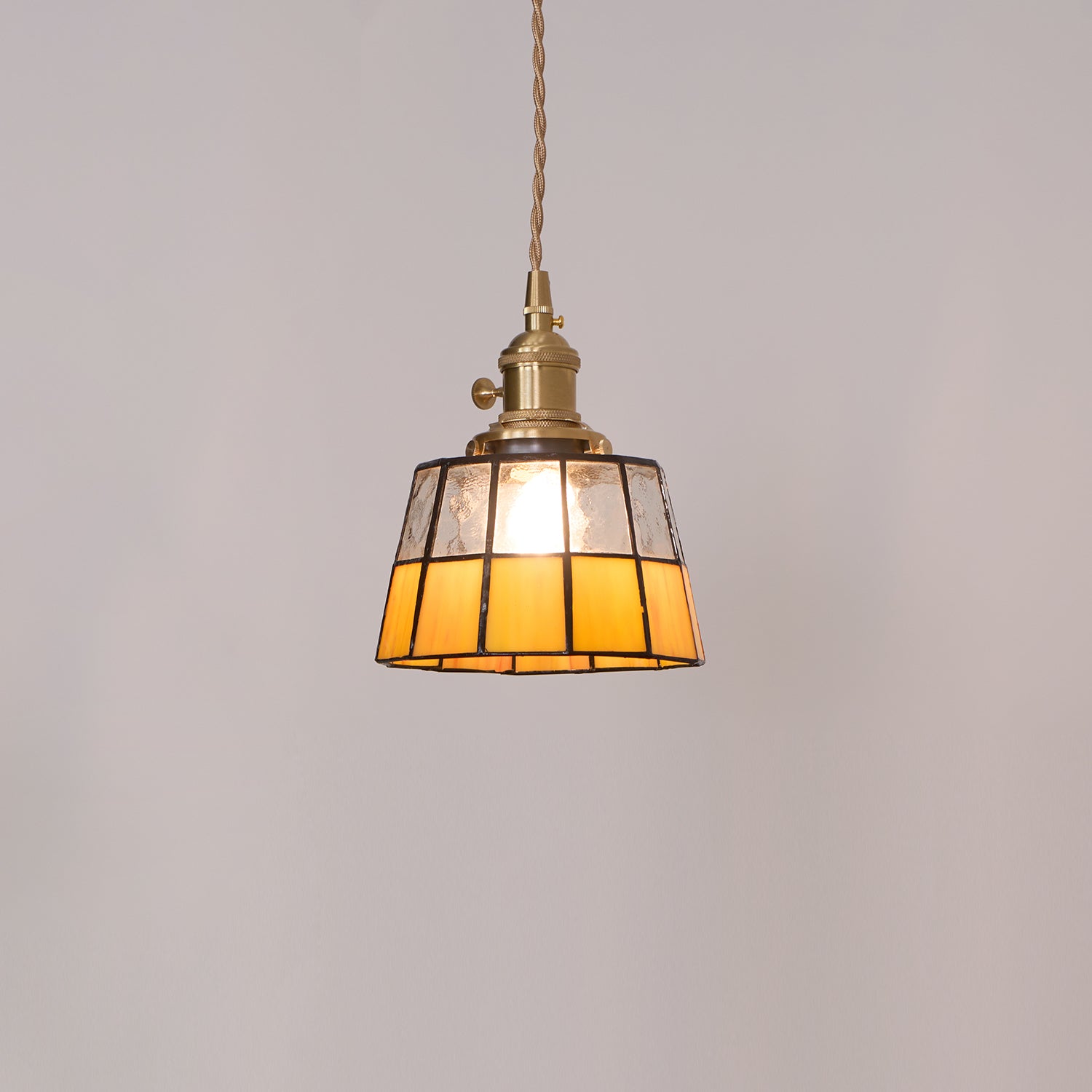 Suspension Coloré Verre Ombre Ancien Modèle Laiton Rétro