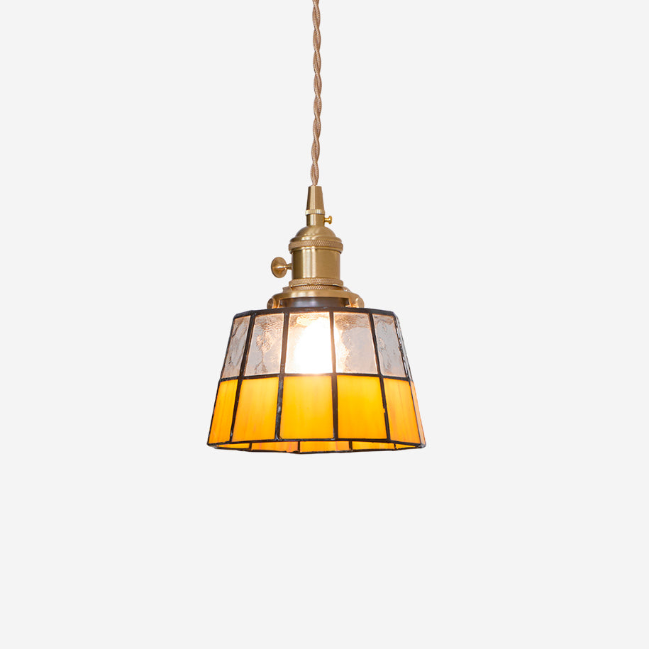Suspension Coloré Verre Ombre Ancien Modèle Laiton Rétro
