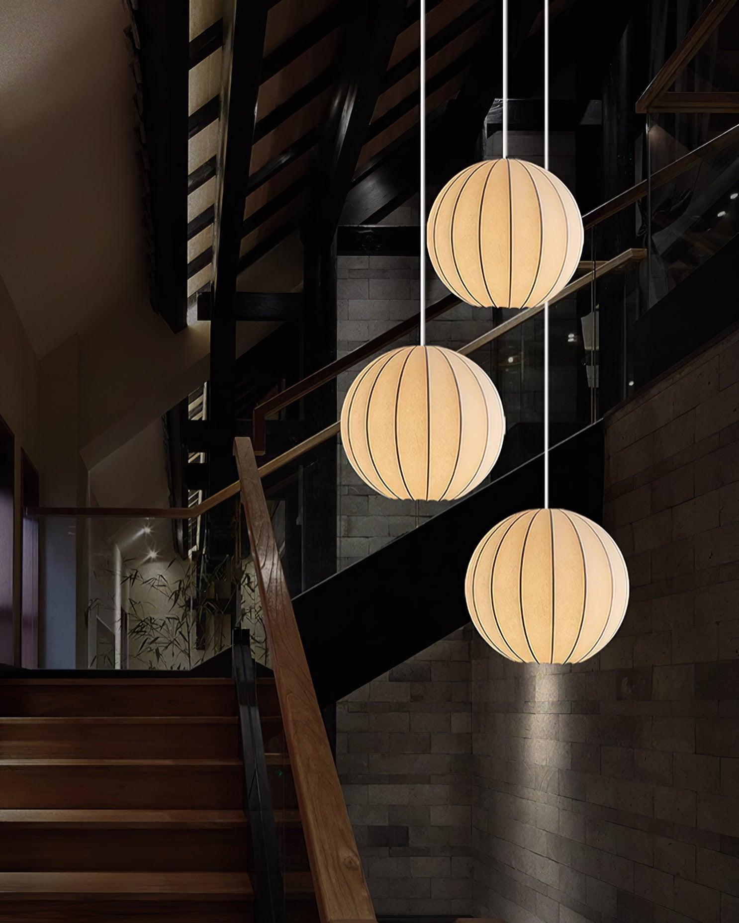 Aura Suspension Moderne Globe Côtelé Soie