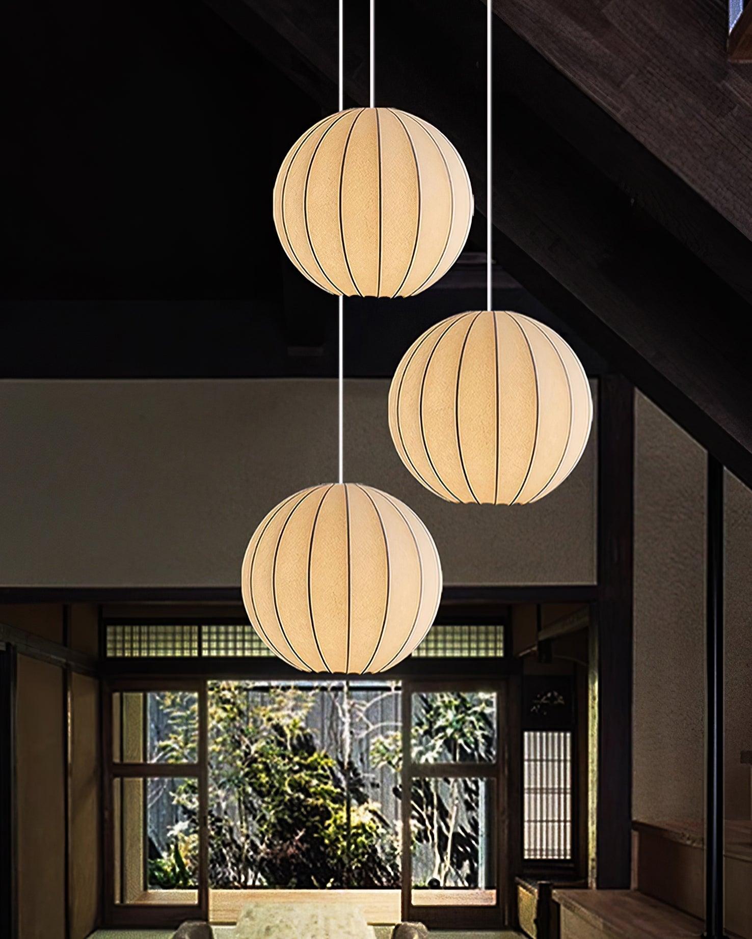 Aura Suspension Moderne Globe Côtelé Soie