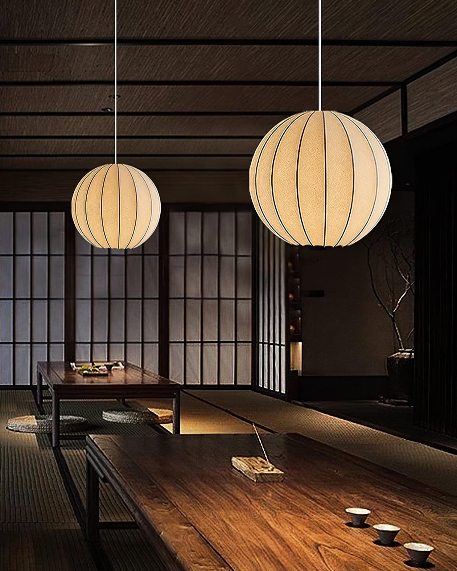 Aura Suspension Moderne Globe Côtelé Soie