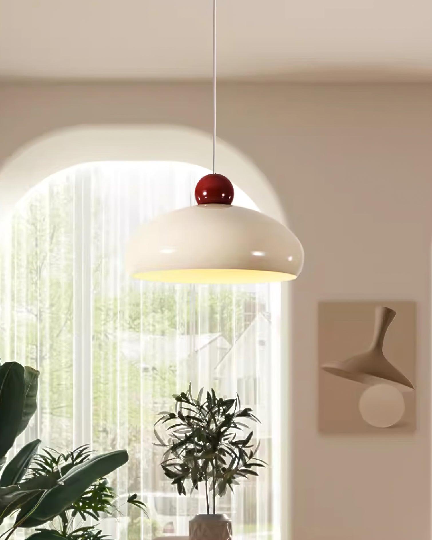 Suspension Abat-jour Dôme Blanc Accent Rouge Urban Retro