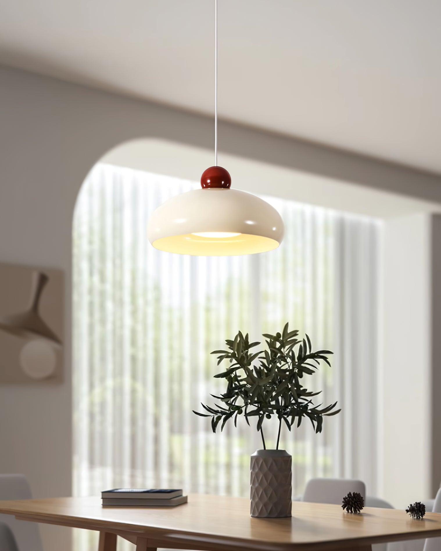 Suspension Abat-jour Dôme Blanc Accent Rouge Urban Retro