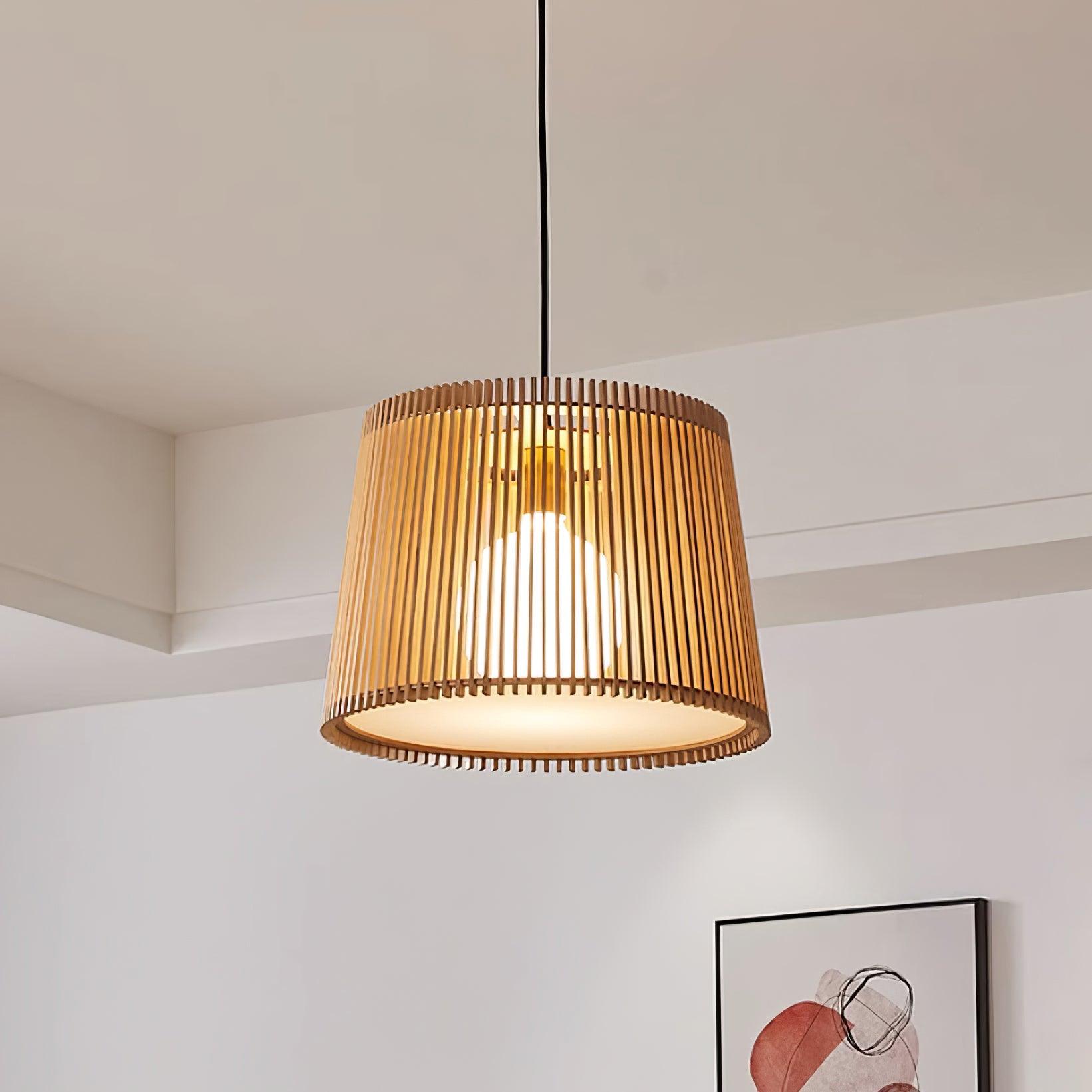 Kitami Lampe Suspendue Lamelles en Bois Bohème