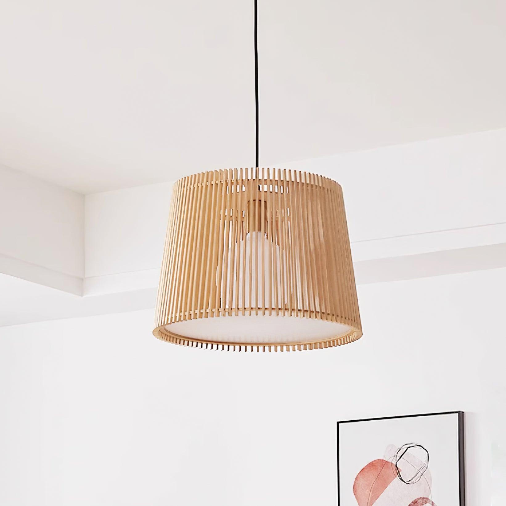 Kitami Lampe Suspendue Lamelles en Bois Bohème