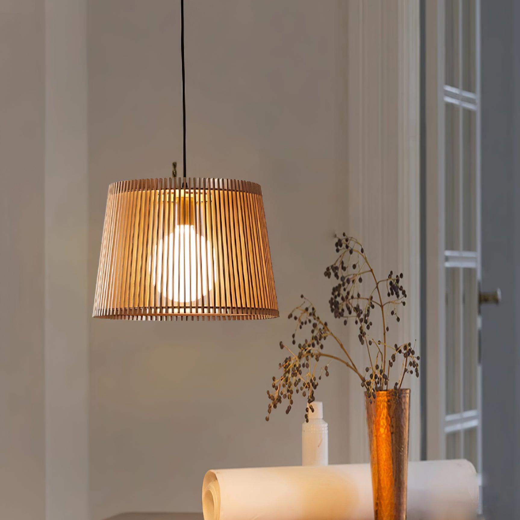 Kitami Lampe Suspendue Lamelles en Bois Bohème