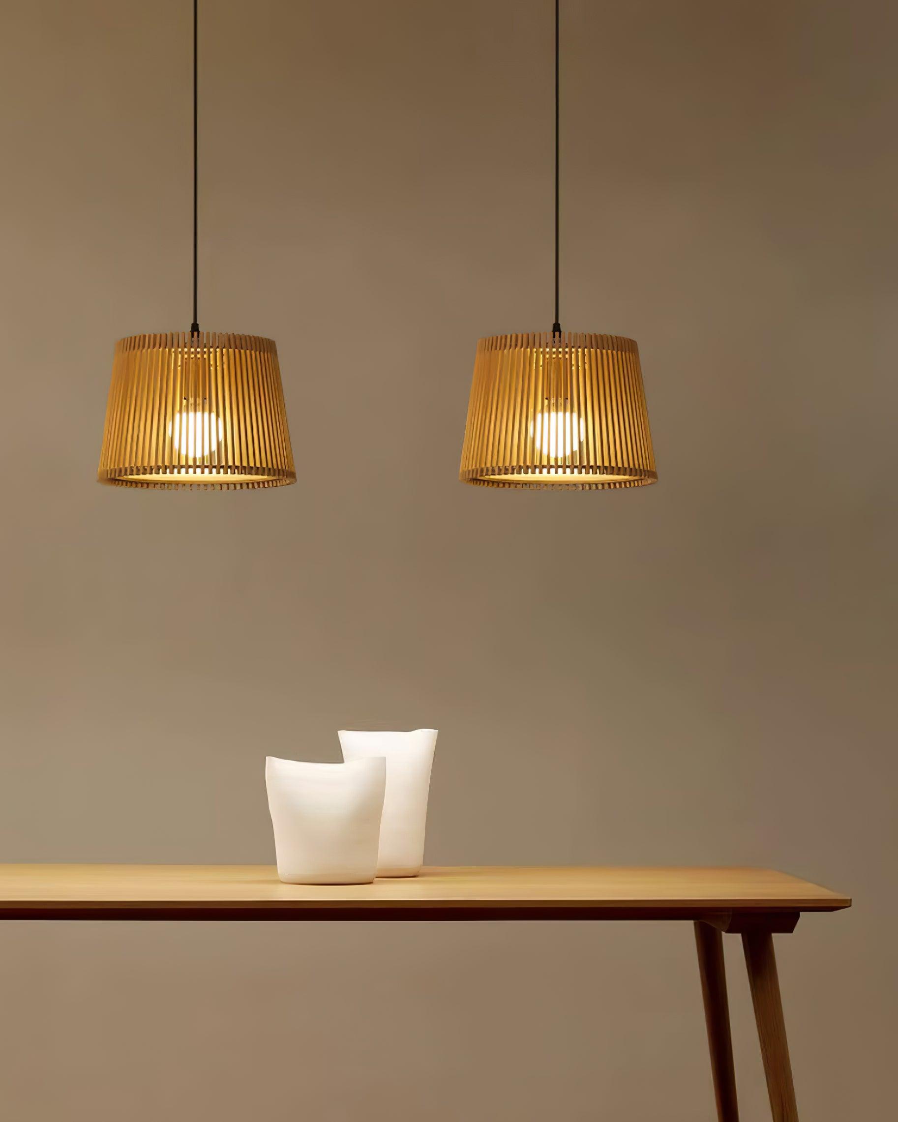 Kitami Lampe Suspendue Lamelles en Bois Bohème