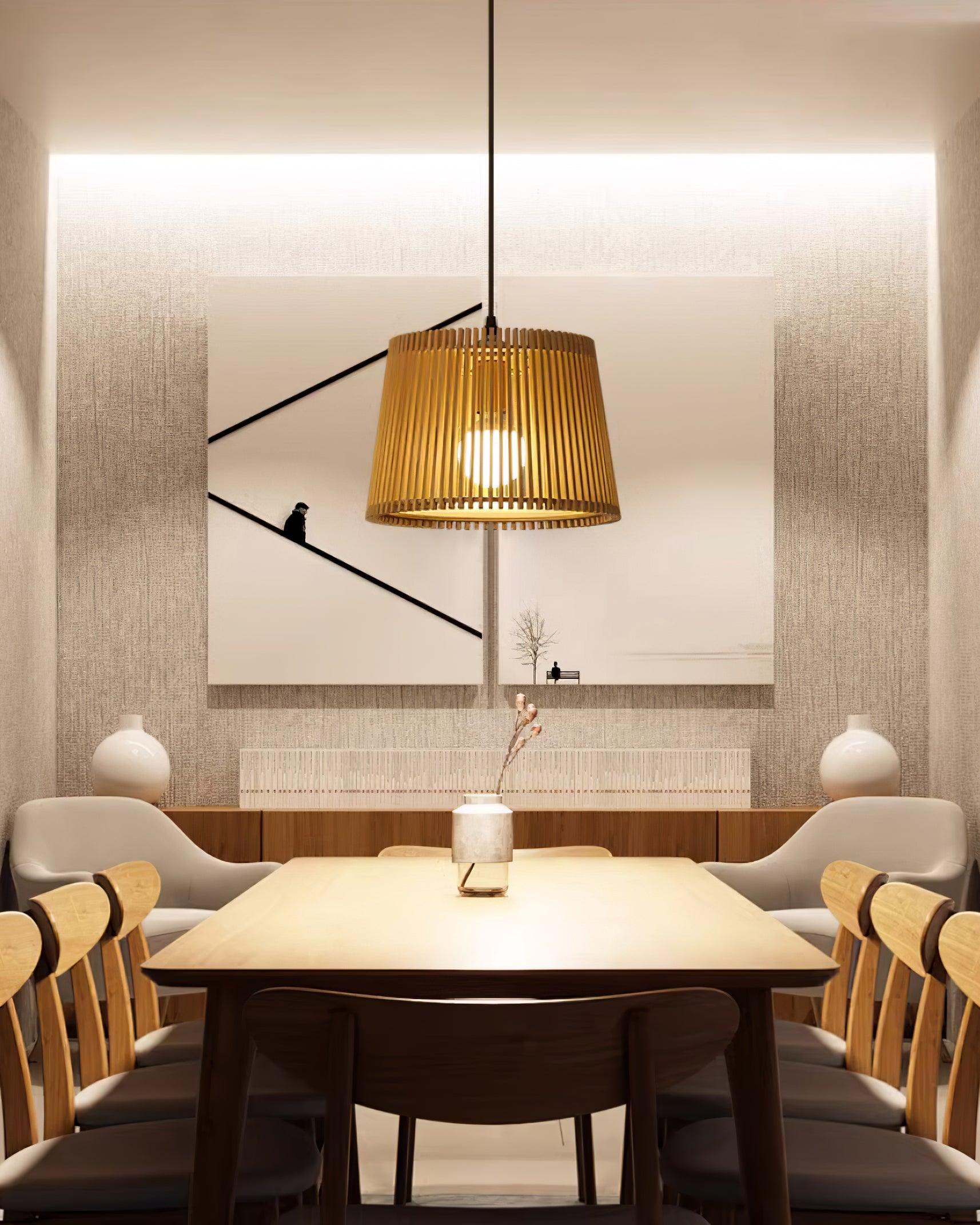 Kitami Lampe Suspendue Lamelles en Bois Bohème