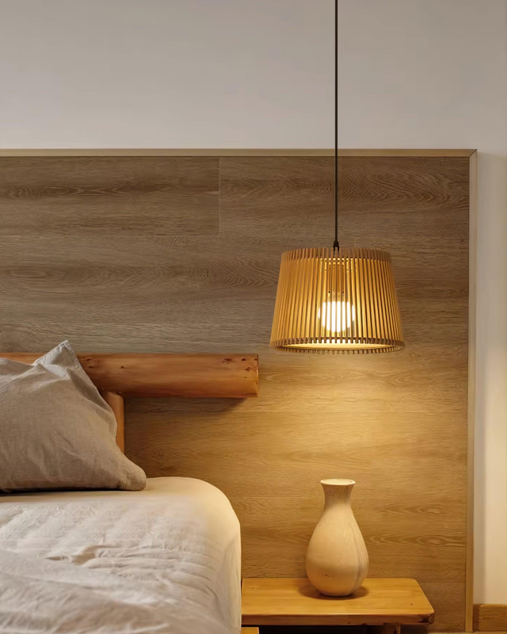 Kitami Lampe Suspendue Lamelles en Bois Bohème