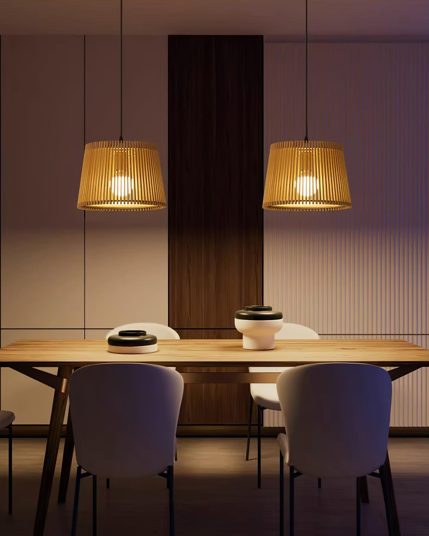 Kitami Lampe Suspendue Lamelles en Bois Bohème