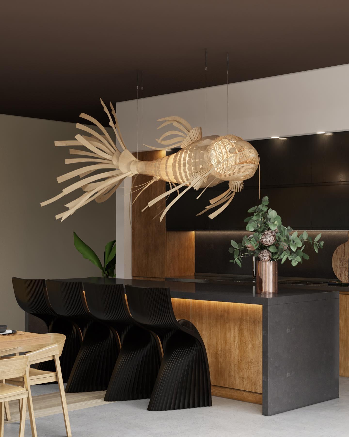 Lustra Lustre Bois Poisson Artisanal