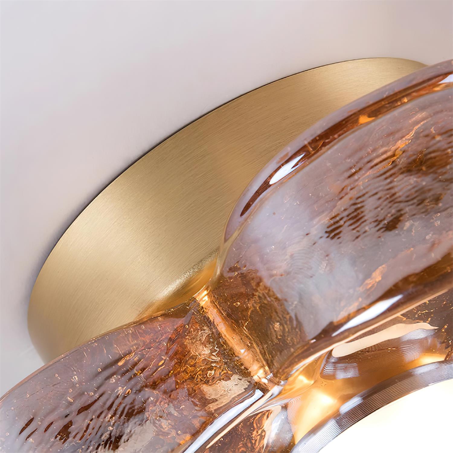Lampe Plafond avec Pétales de Trèfle en Verre Ambre et Laiton Style Scandinave