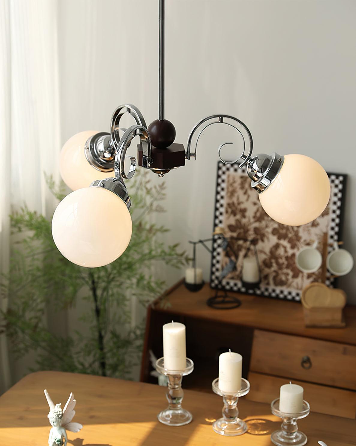 Kotter Lustre Crème Bras Courbés en Nickel Satiné Sculptural