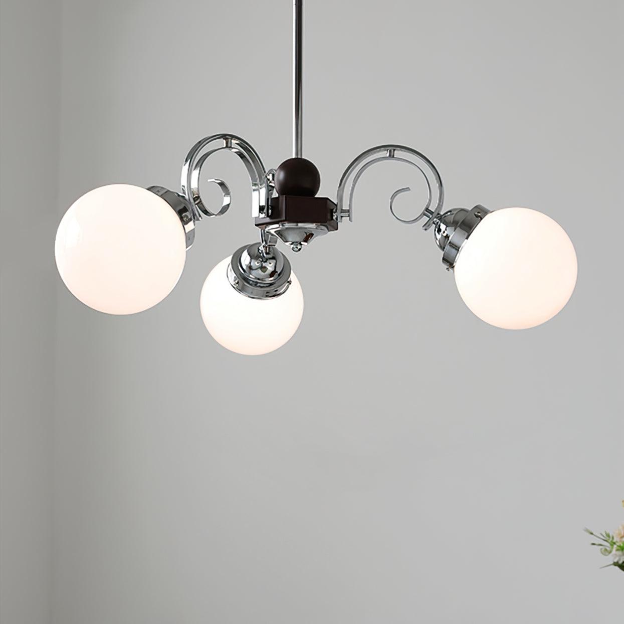 Kotter Lustre Crème Bras Courbés en Nickel Satiné Sculptural