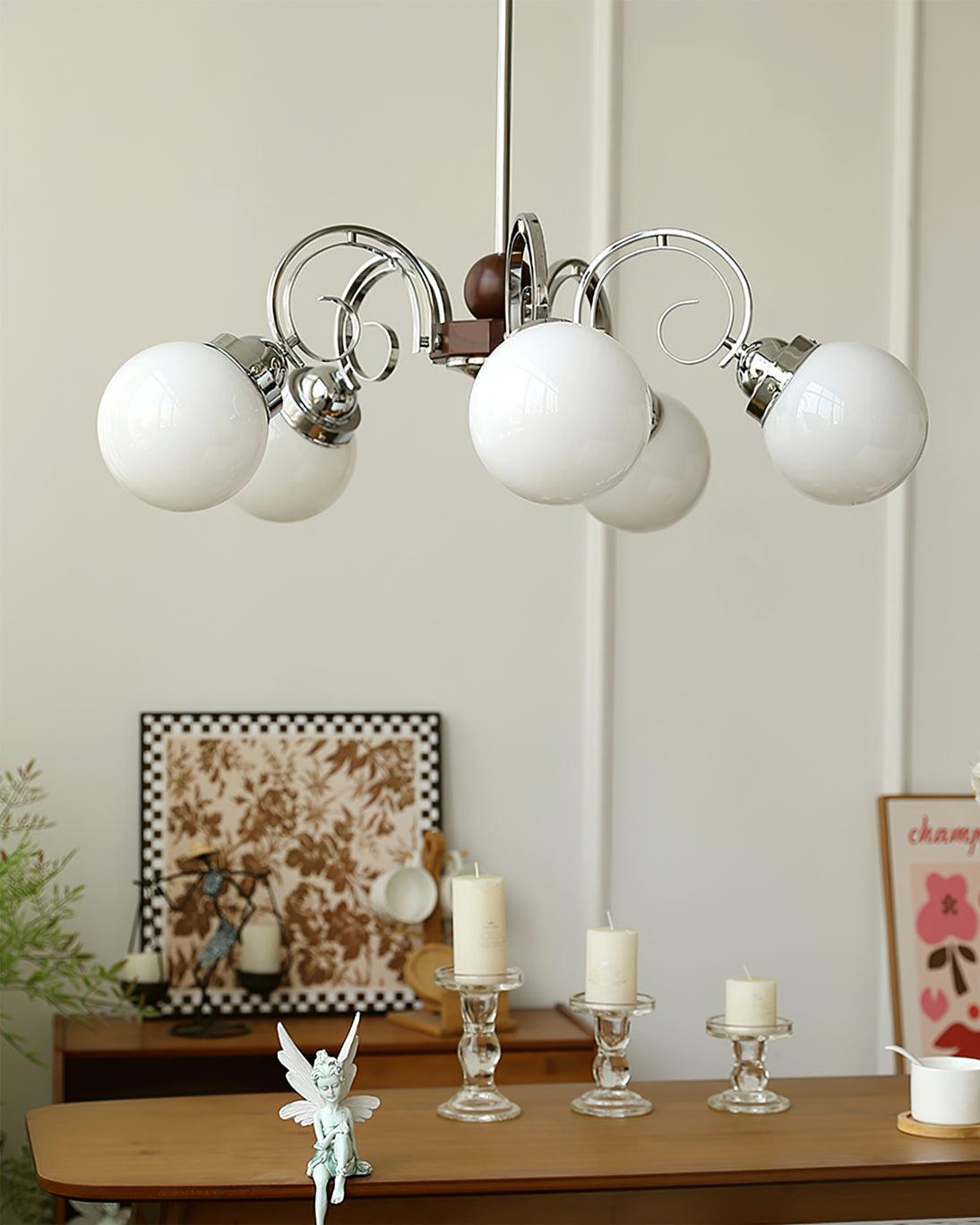 Kotter Lustre Crème Bras Courbés en Nickel Satiné Sculptural