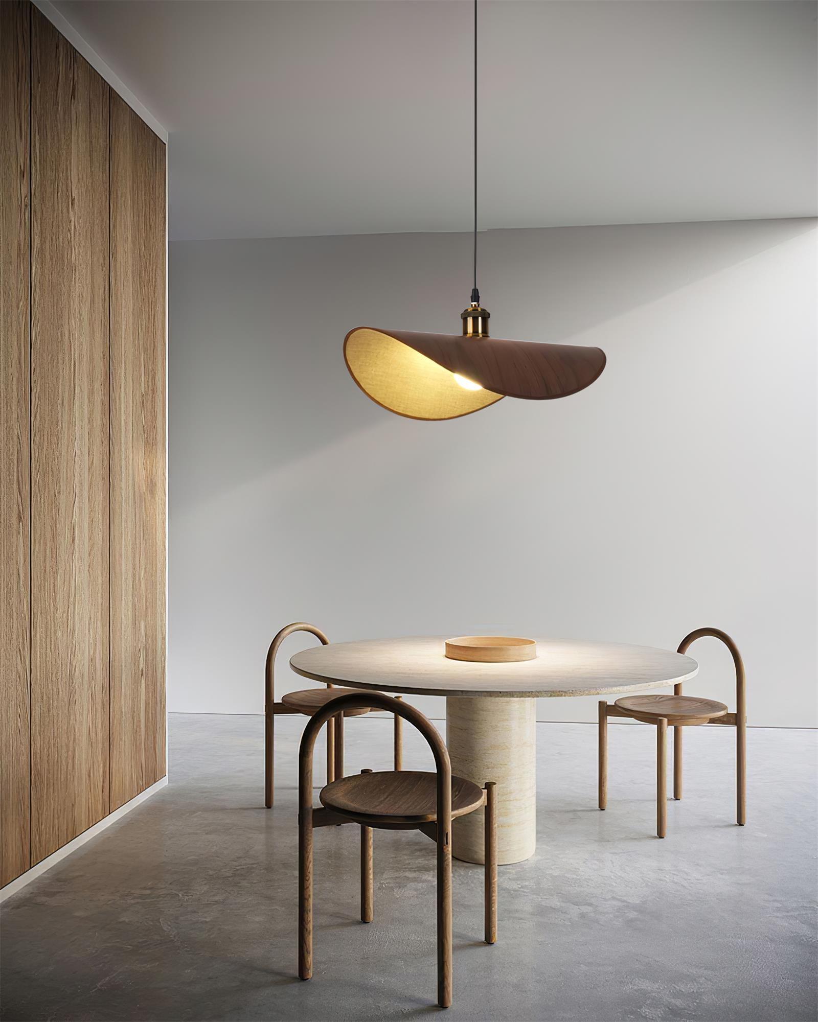 Aira Suspension Lampe Abat-jour en lin Bois Organique Sculptural
