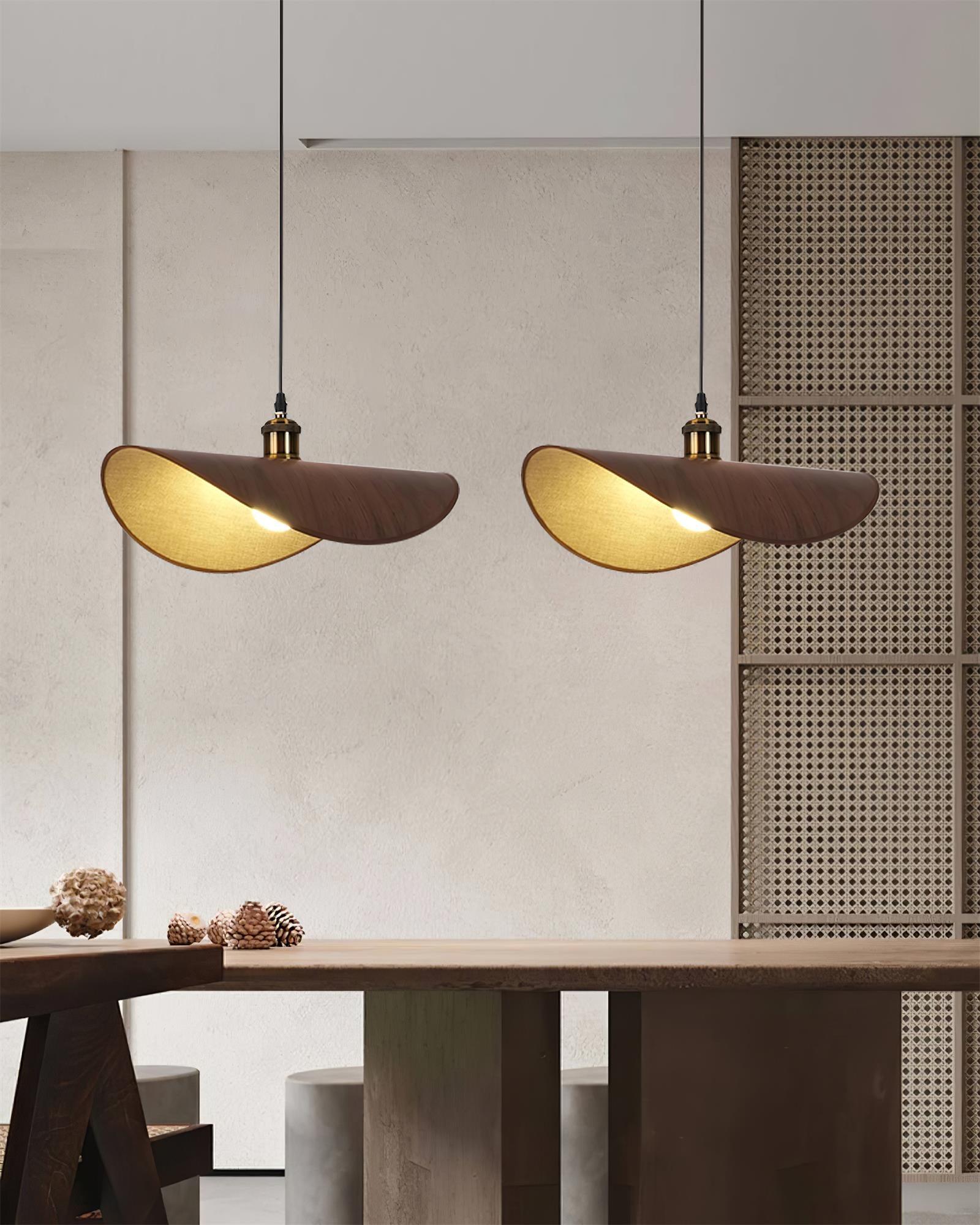 Aira Suspension Lampe Abat-jour en lin Bois Organique Sculptural