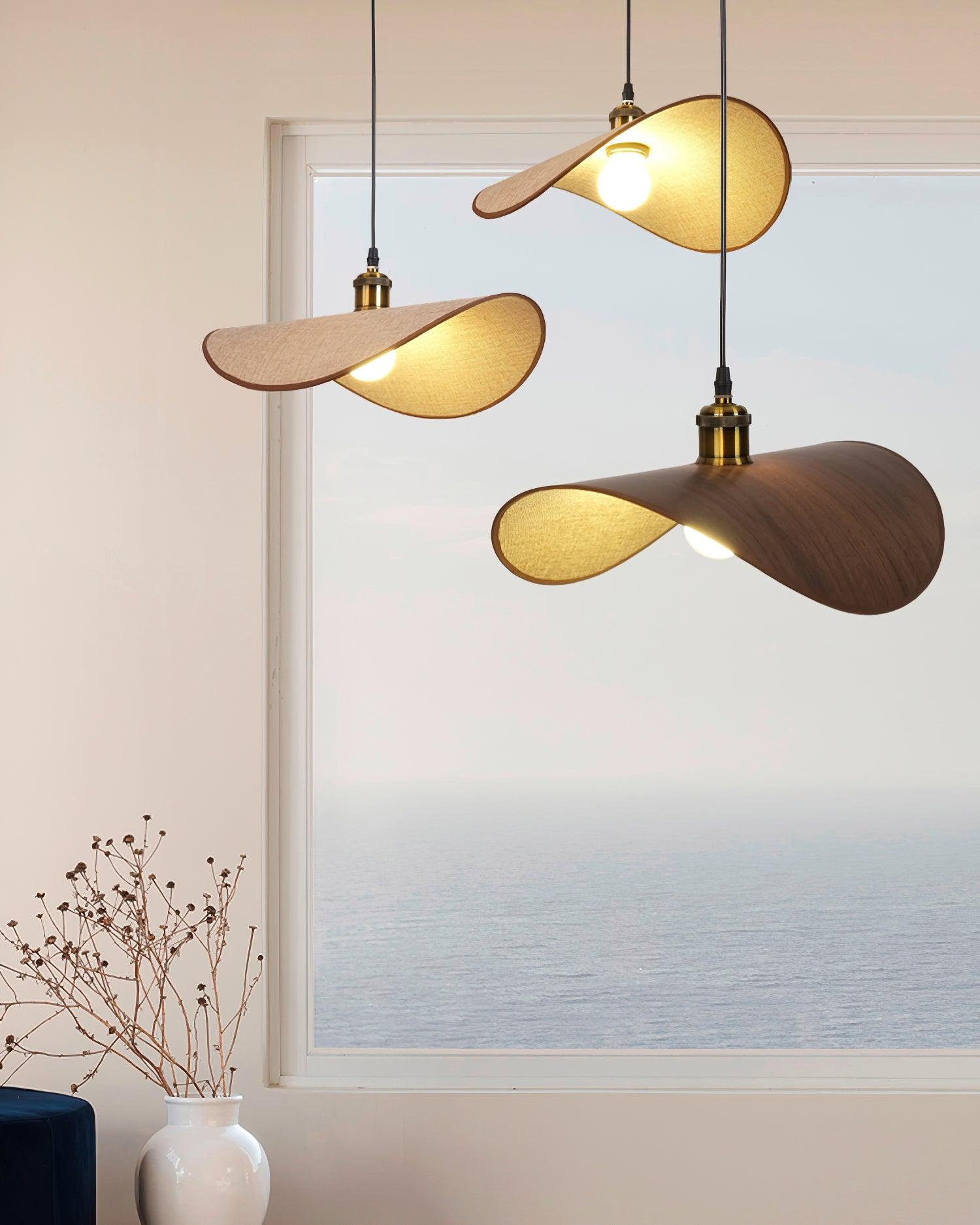 Aira Suspension Lampe Abat-jour en lin Bois Organique Sculptural