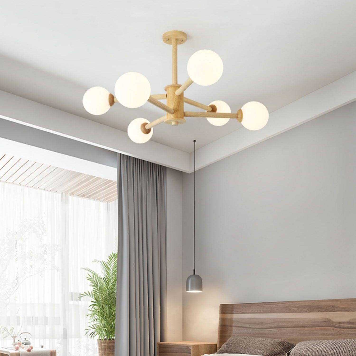 Lustra Lustre en Bois Globe Minimaliste Naturel