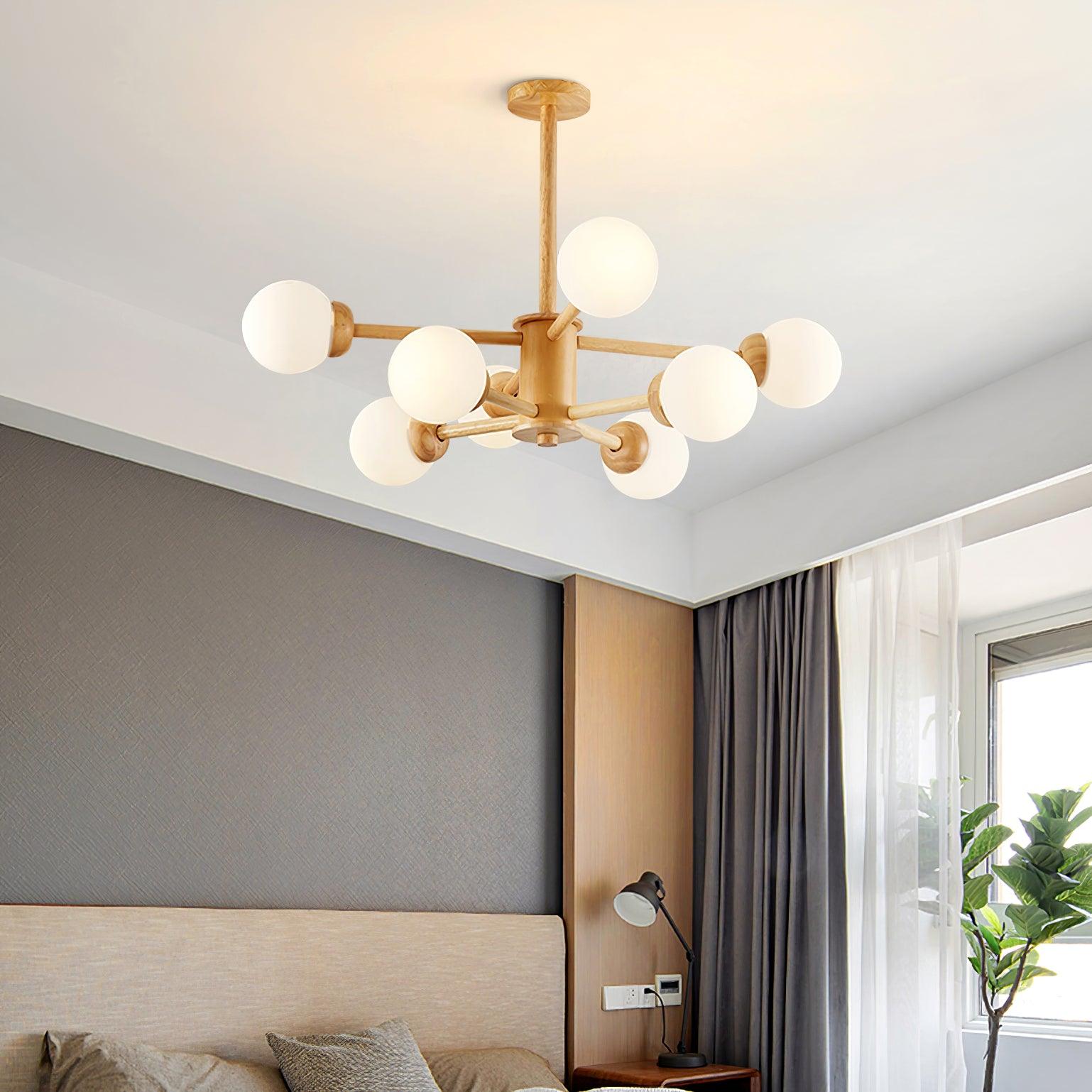 Lustra Lustre en Bois Globe Minimaliste Naturel