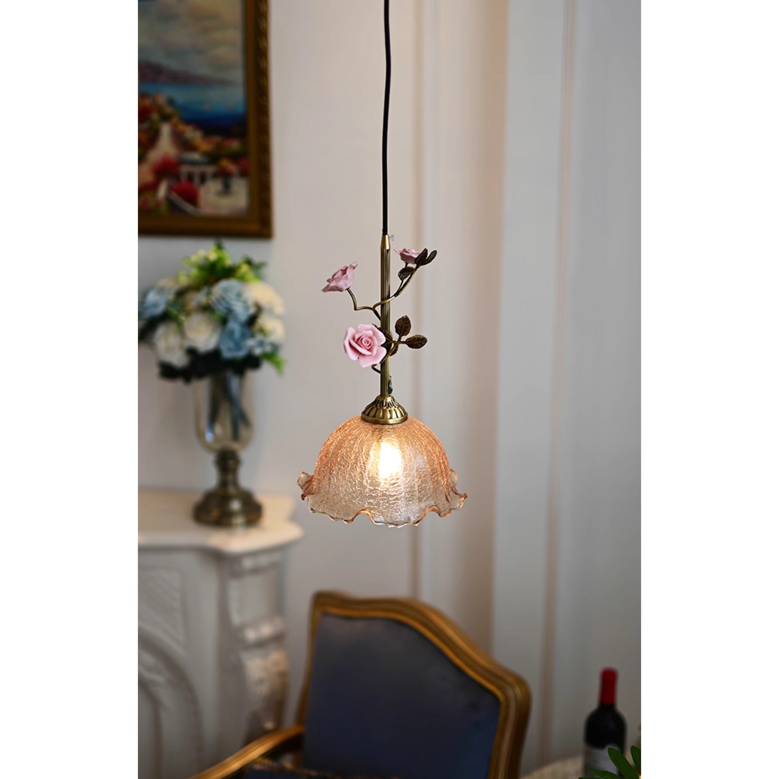 Ilsoris Suspension Céramique Verre Rose Créativité Individuelle