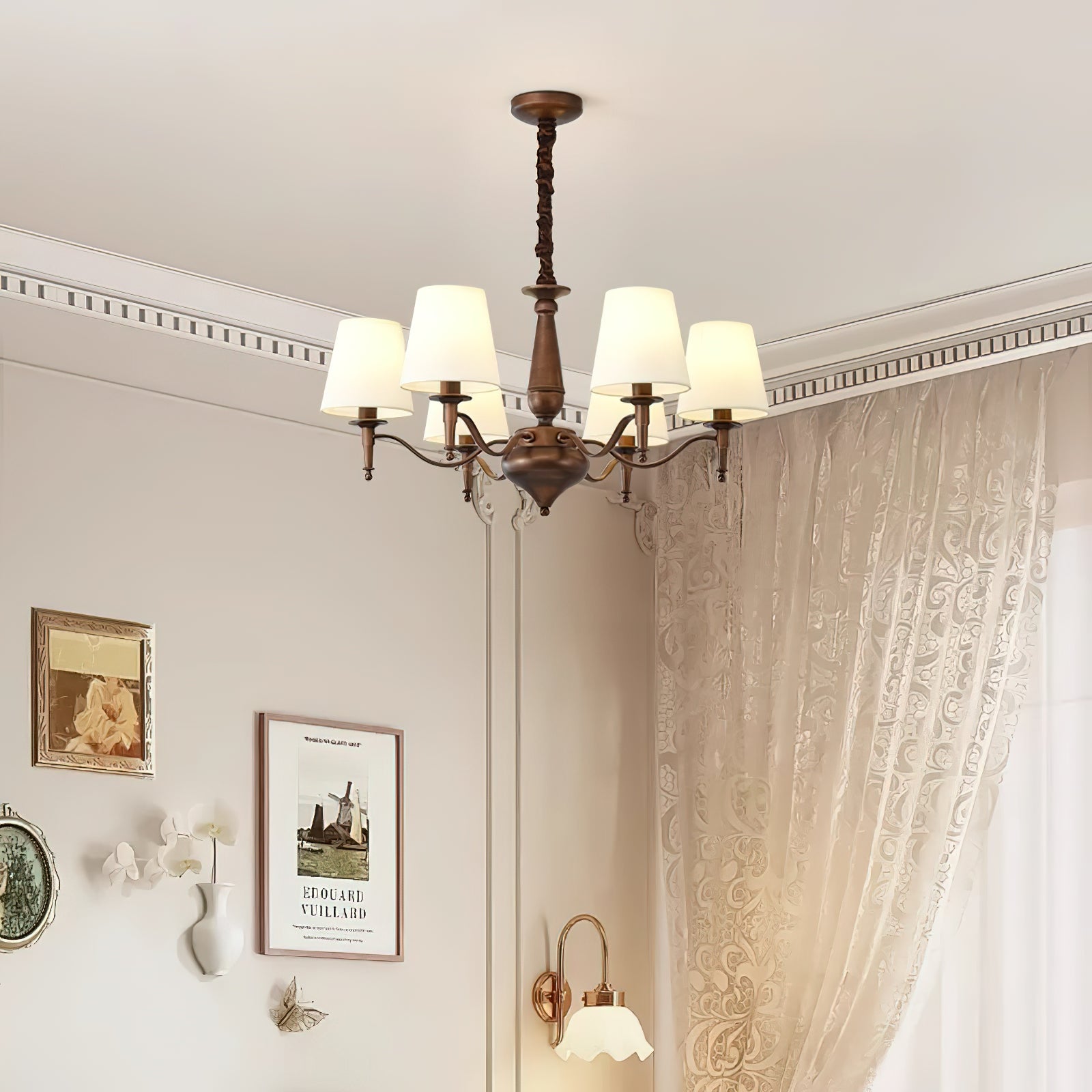 Zosolia Lustre en Tissu et Laiton Industriel Vintage de Luxe