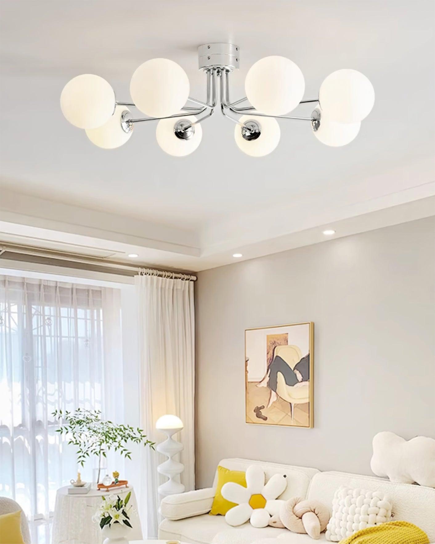 Lustra Plafonnier Globe Blanc Doré