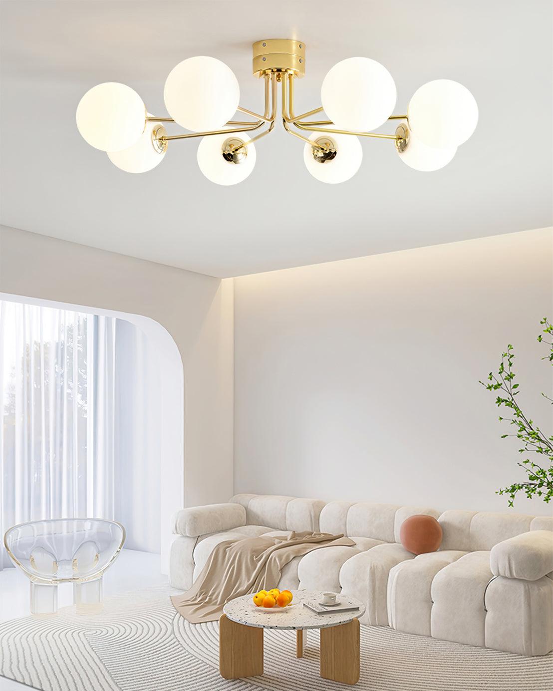 Lustra Plafonnier Globe Blanc Doré