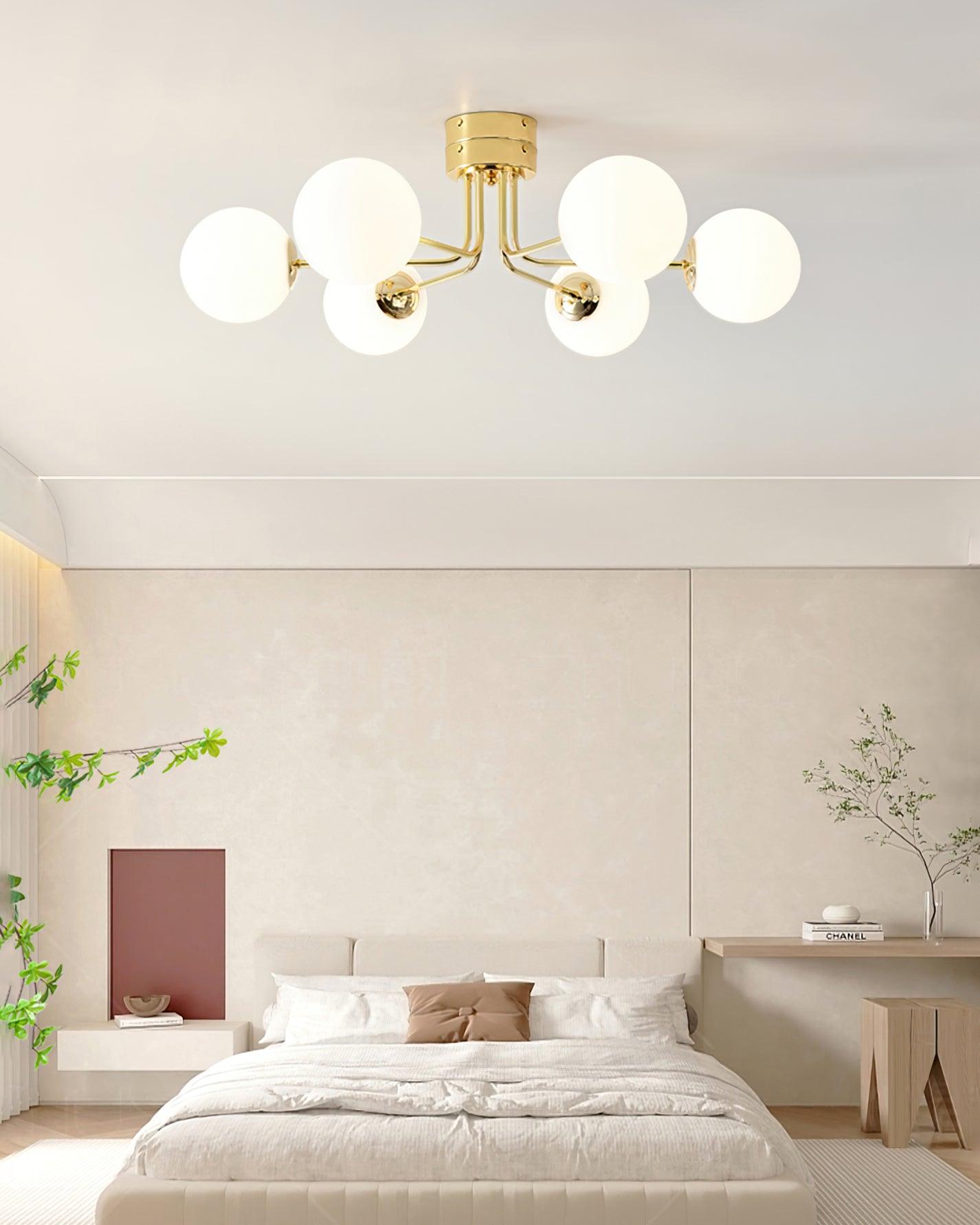 Lustra Plafonnier Globe Blanc Doré